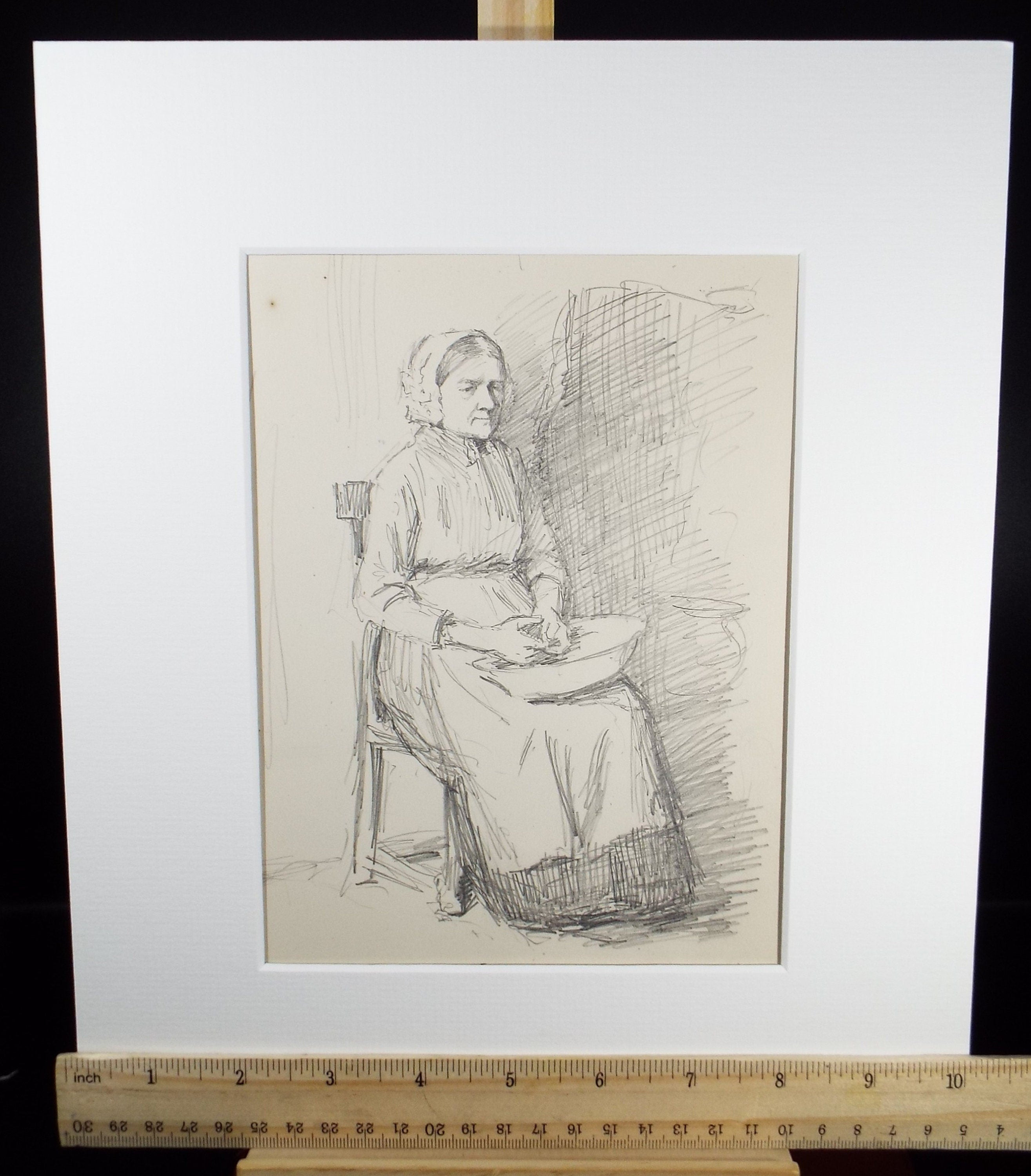 Original Pencil Sketch,'Woman shelling peas', Leonard Leslie Brooke (1862 - 1940), Late 19th Century