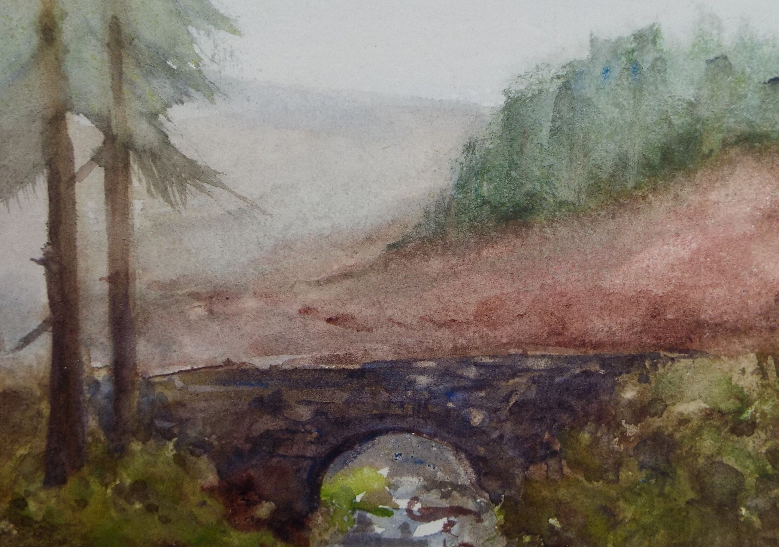 Original Watercolour Sketch, 'Bridge across a Highland stream', c1910, Unknown Artist