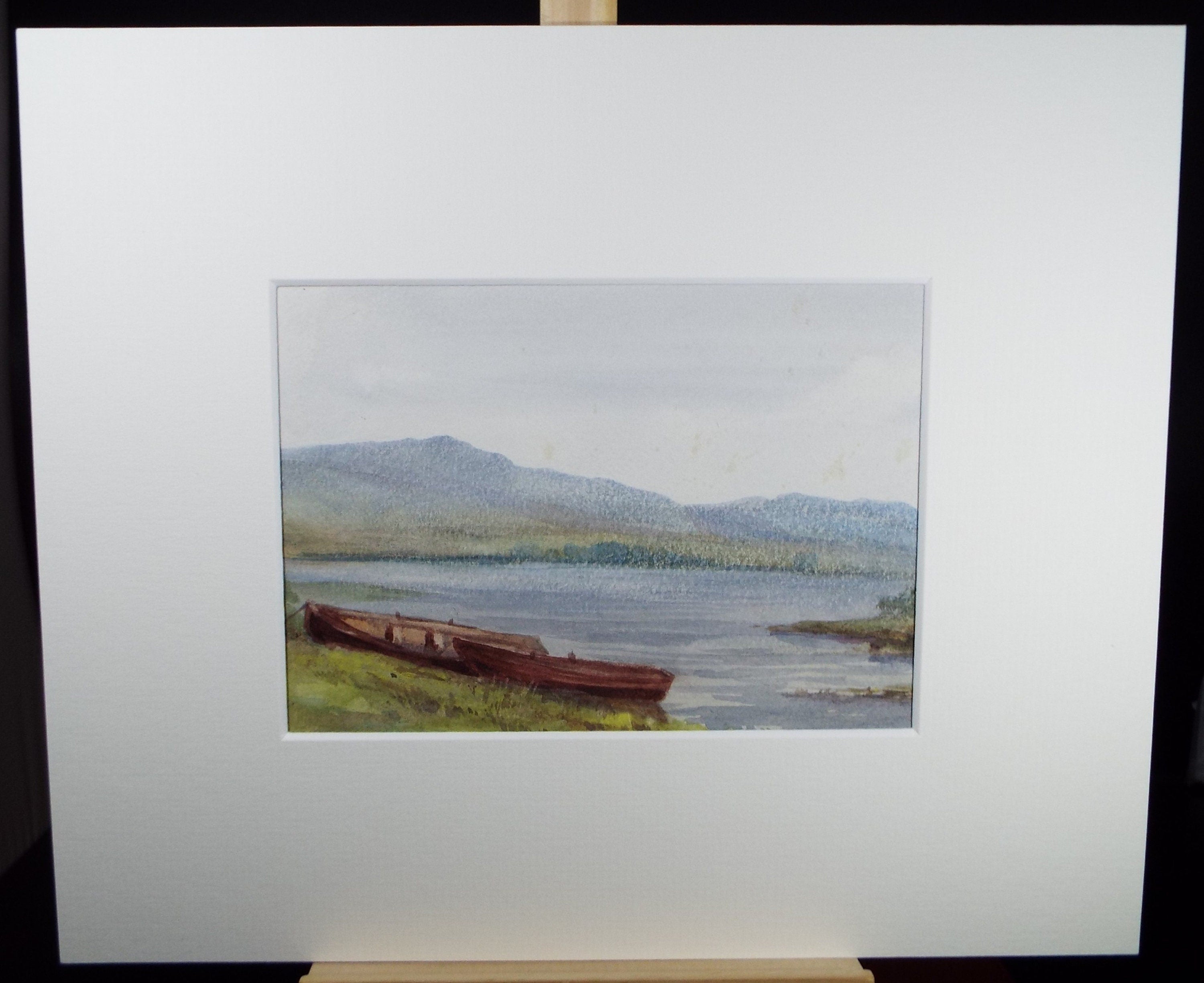 Original Watercolour Sketch, 'Rowing Boat on a Loch Shore', c1910, Unknown Artist