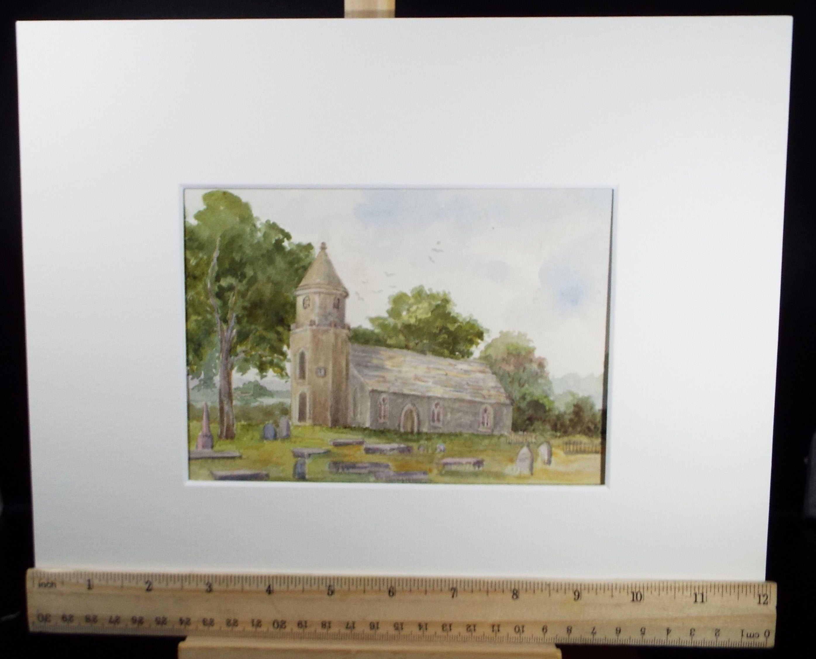Original Watercolour Sketch, 'Church Study', c1910, Unknown Artist