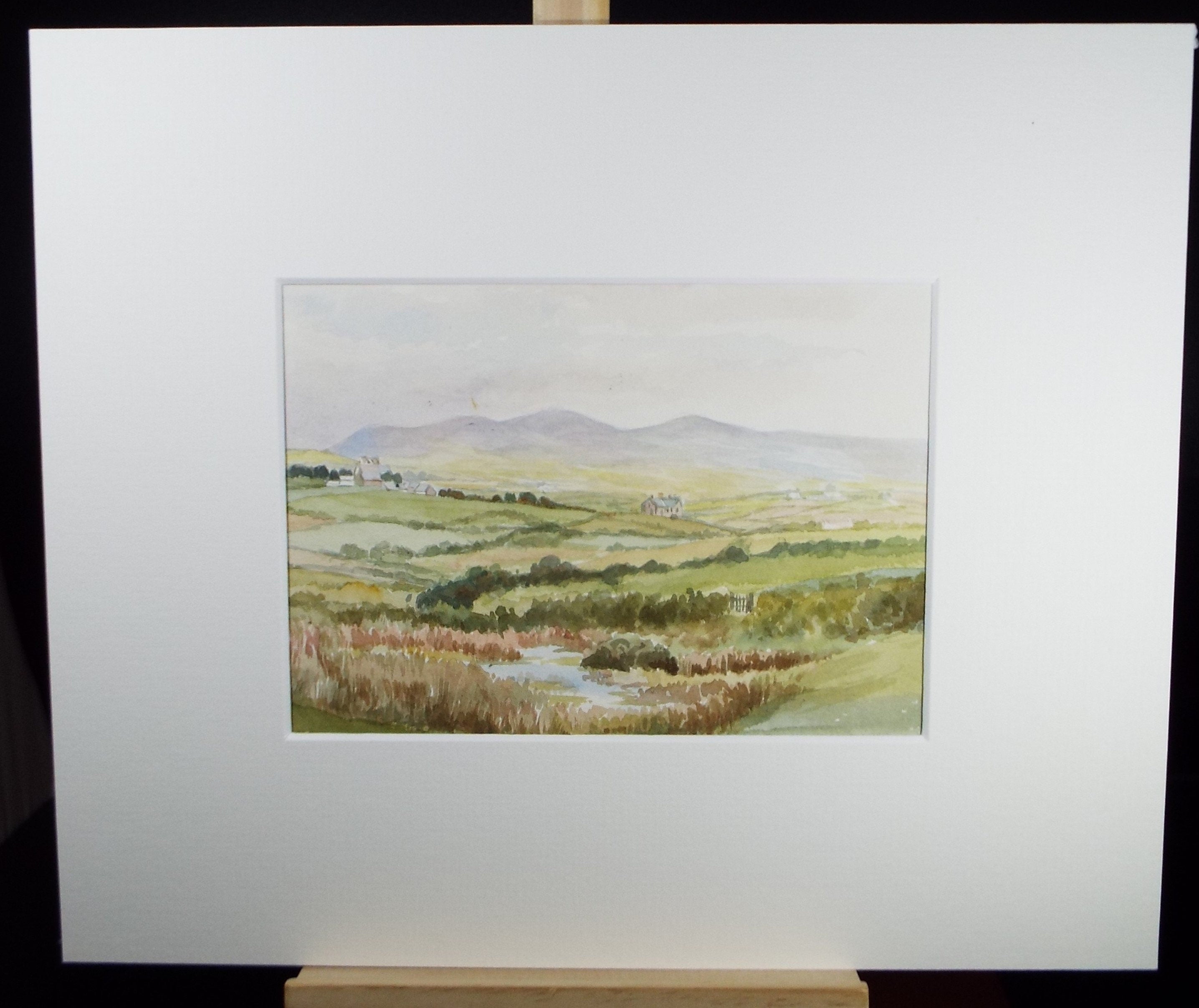 Original Watercolour Sketch, 'Hamlet amongst green fields' , c1910, Unknown Artist