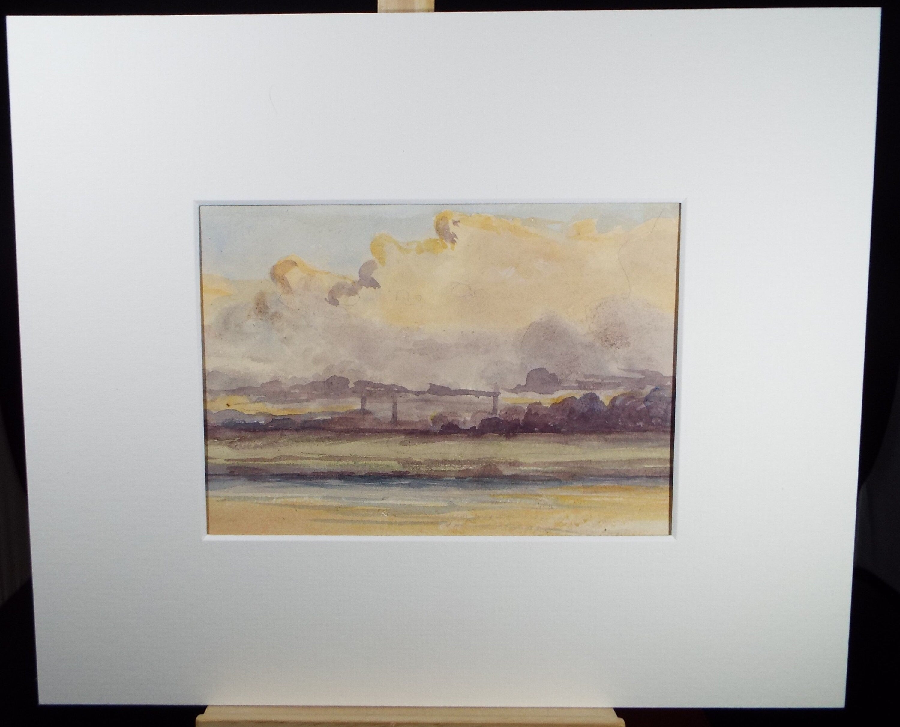 Original Watercolour Sketch, 'Town below a Stormy Sky' , c1910, Unknown Artist