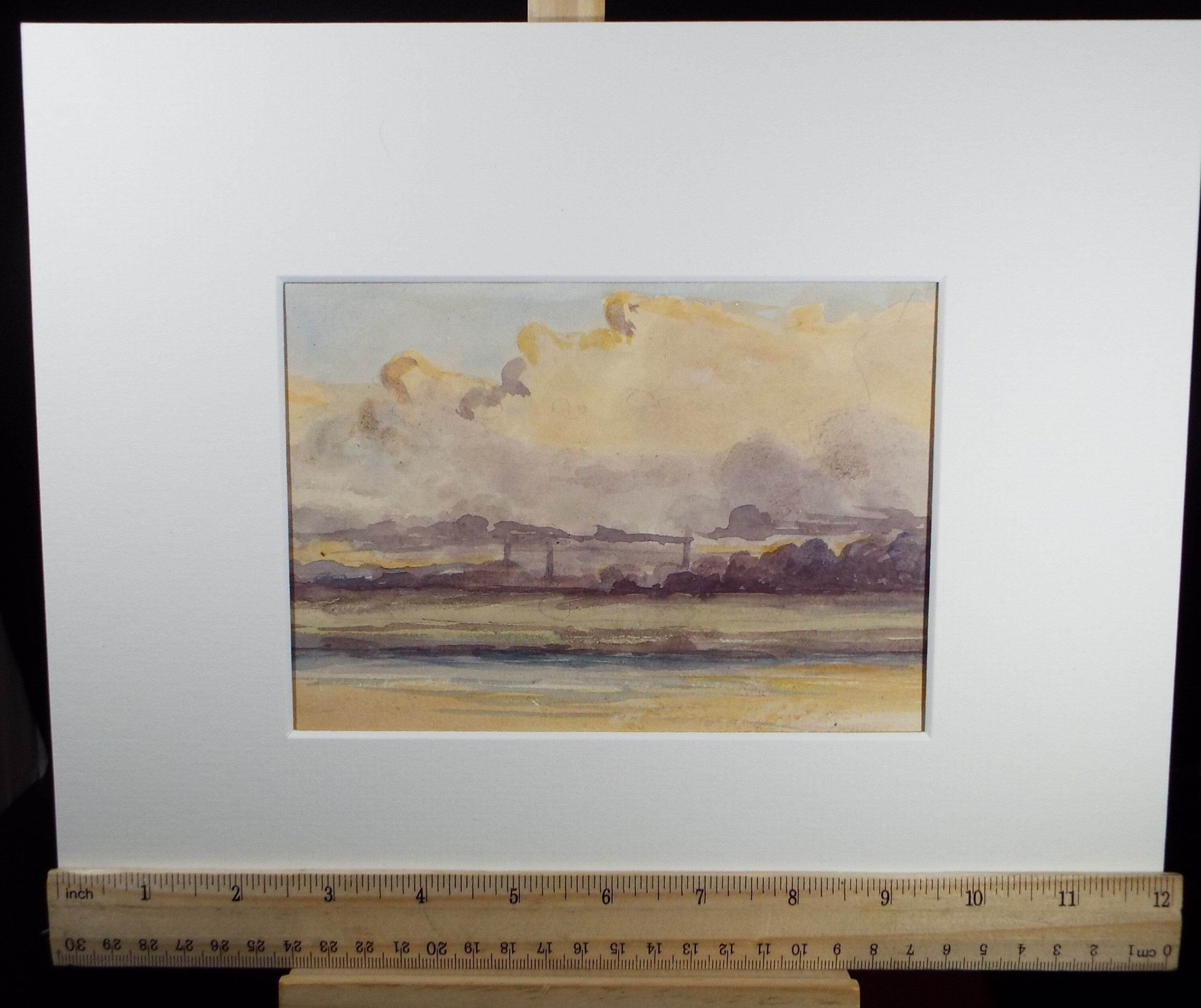 Original Watercolour Sketch, 'Town below a Stormy Sky' , c1910, Unknown Artist