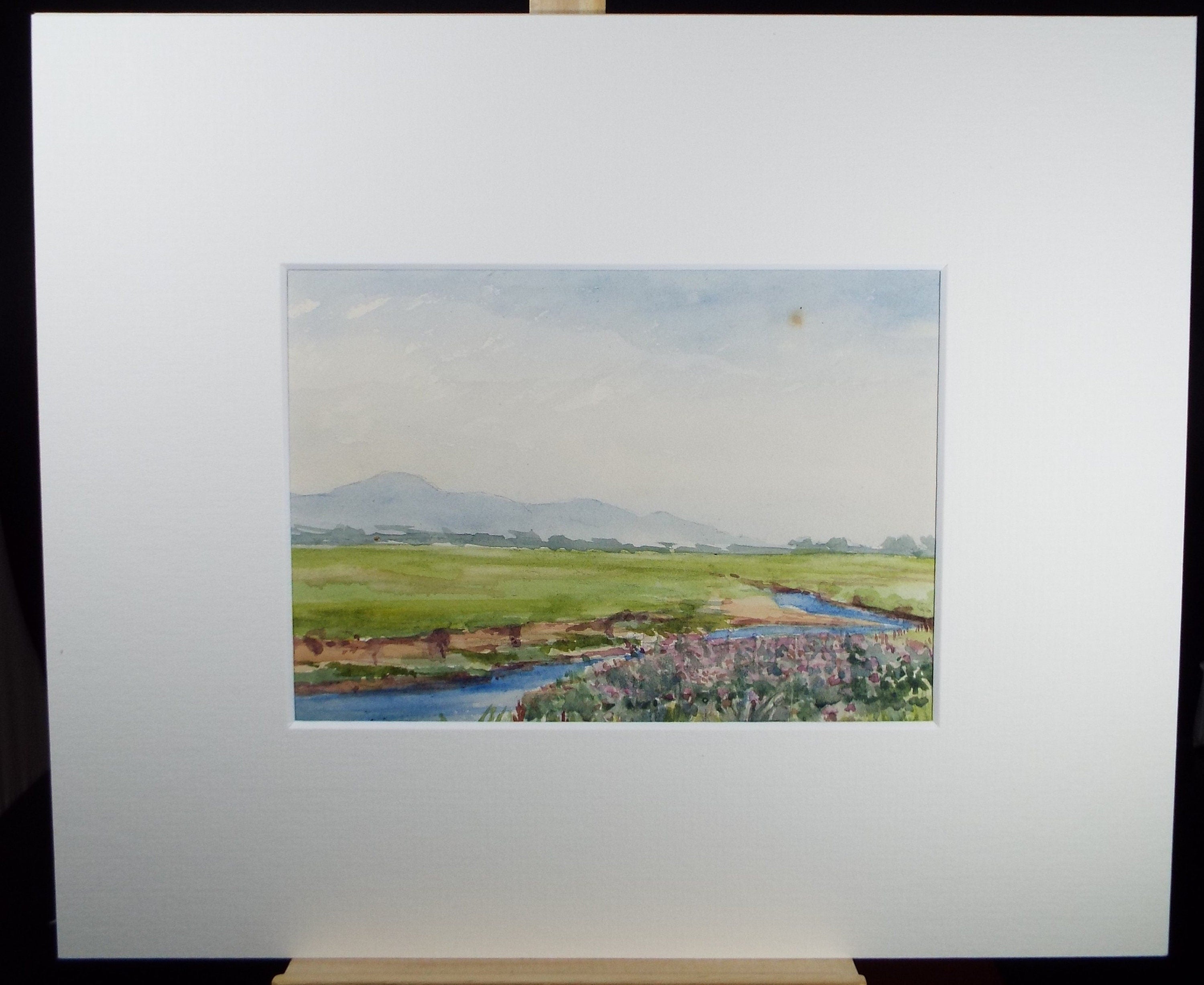Original Watercolour Sketch, 'Stream with distant hills' , c1910, Unknown Artist
