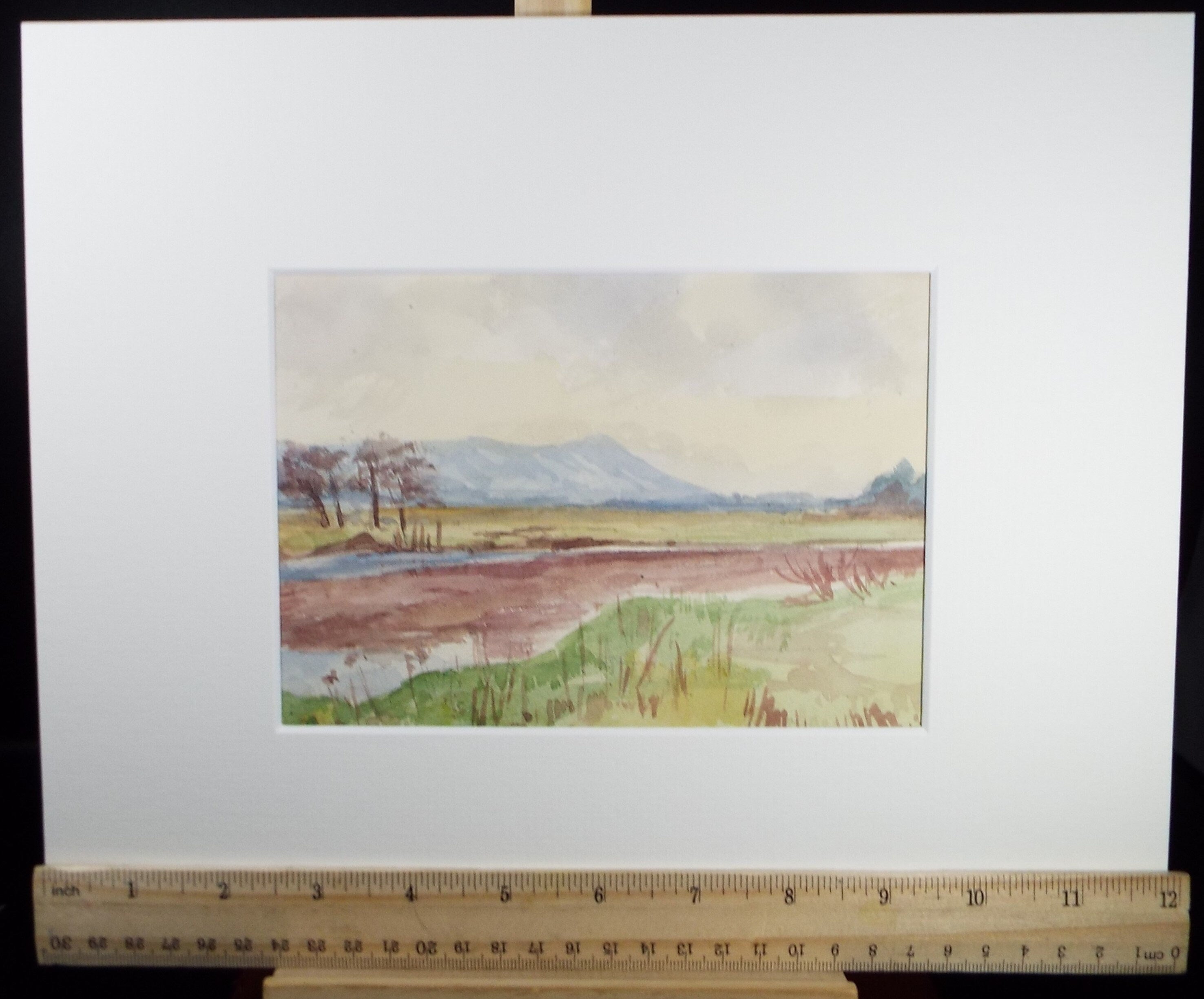 Original Watercolour Sketch, 'River with distant hills', c1910, Unknown Artist