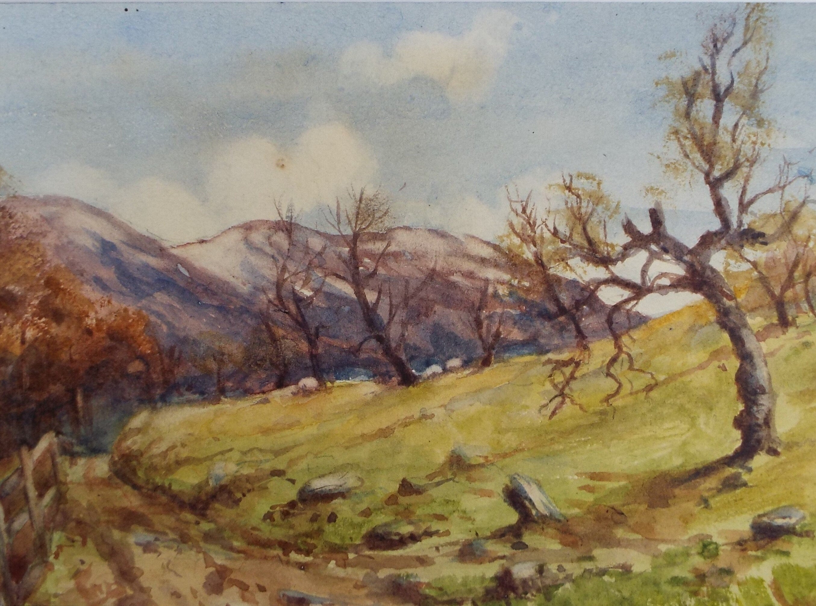 Original Watercolour Sketch, 'Mountainous Track', c1910, Unknown Artist