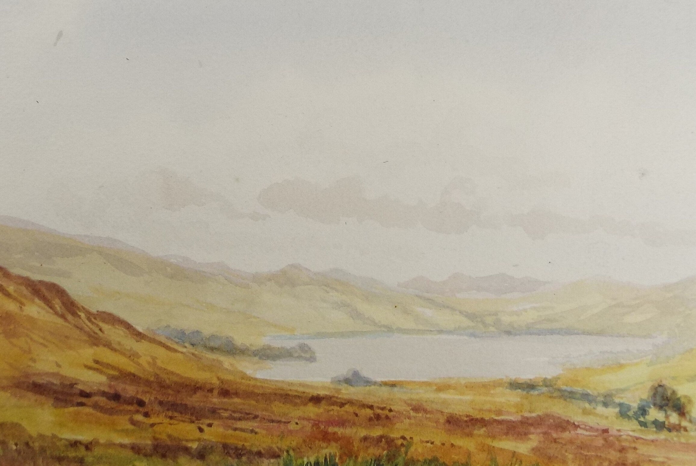Original Watercolour Sketch, 'Heather Muir with distant Loch ', c1910, Unknown Artist