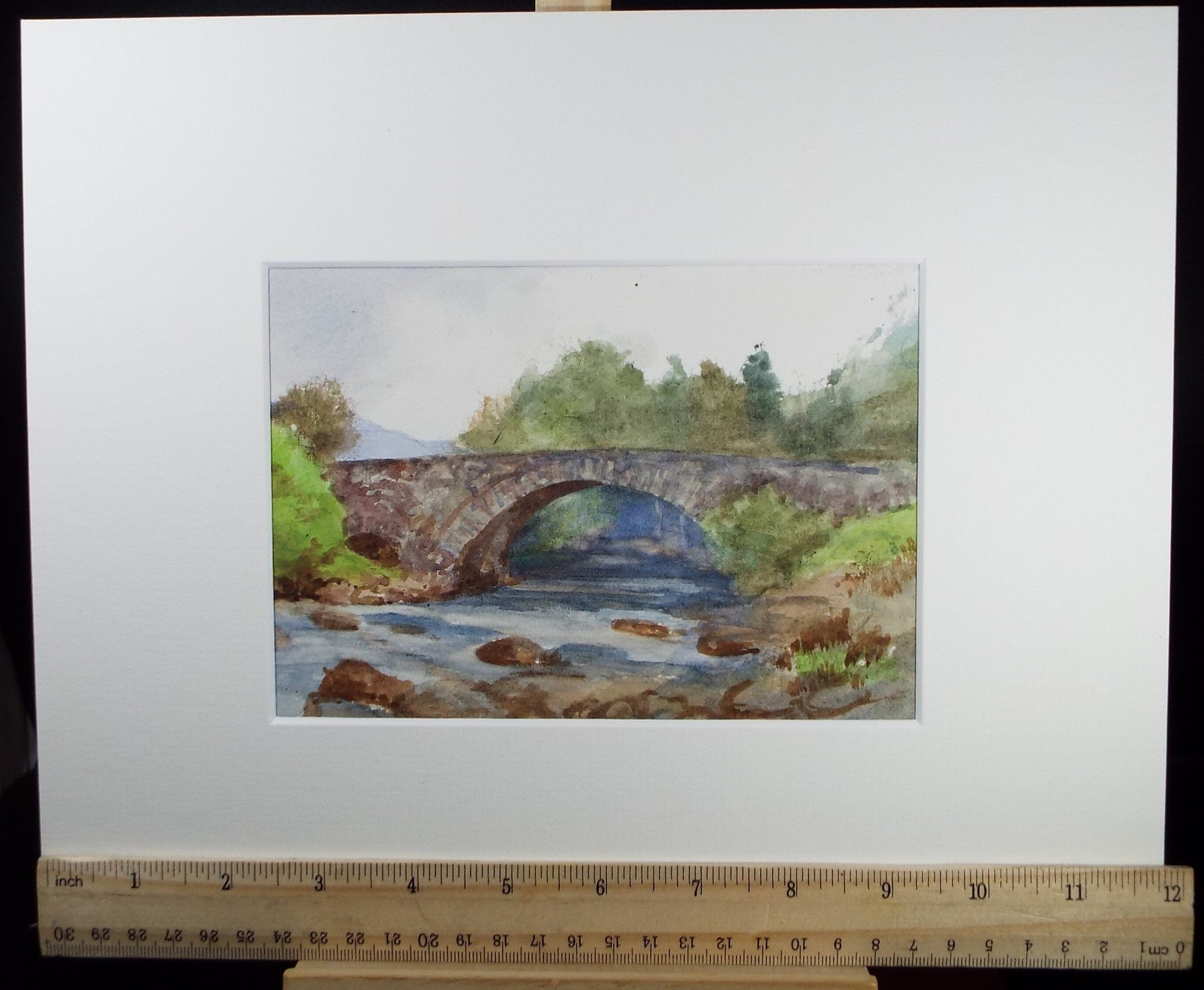 Original Watercolour Sketch, 'Stone Bridge over the River', c1910, Unknown Artist