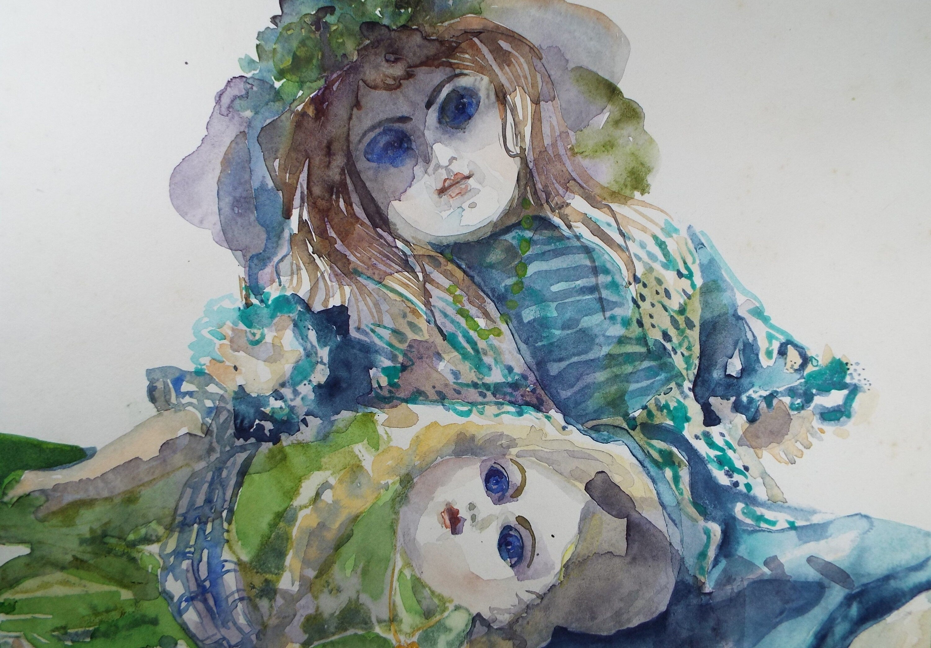 Original Watercolour, 'A Study of Dolls', c1990s, Karla Buchel (b1933), Dutch School