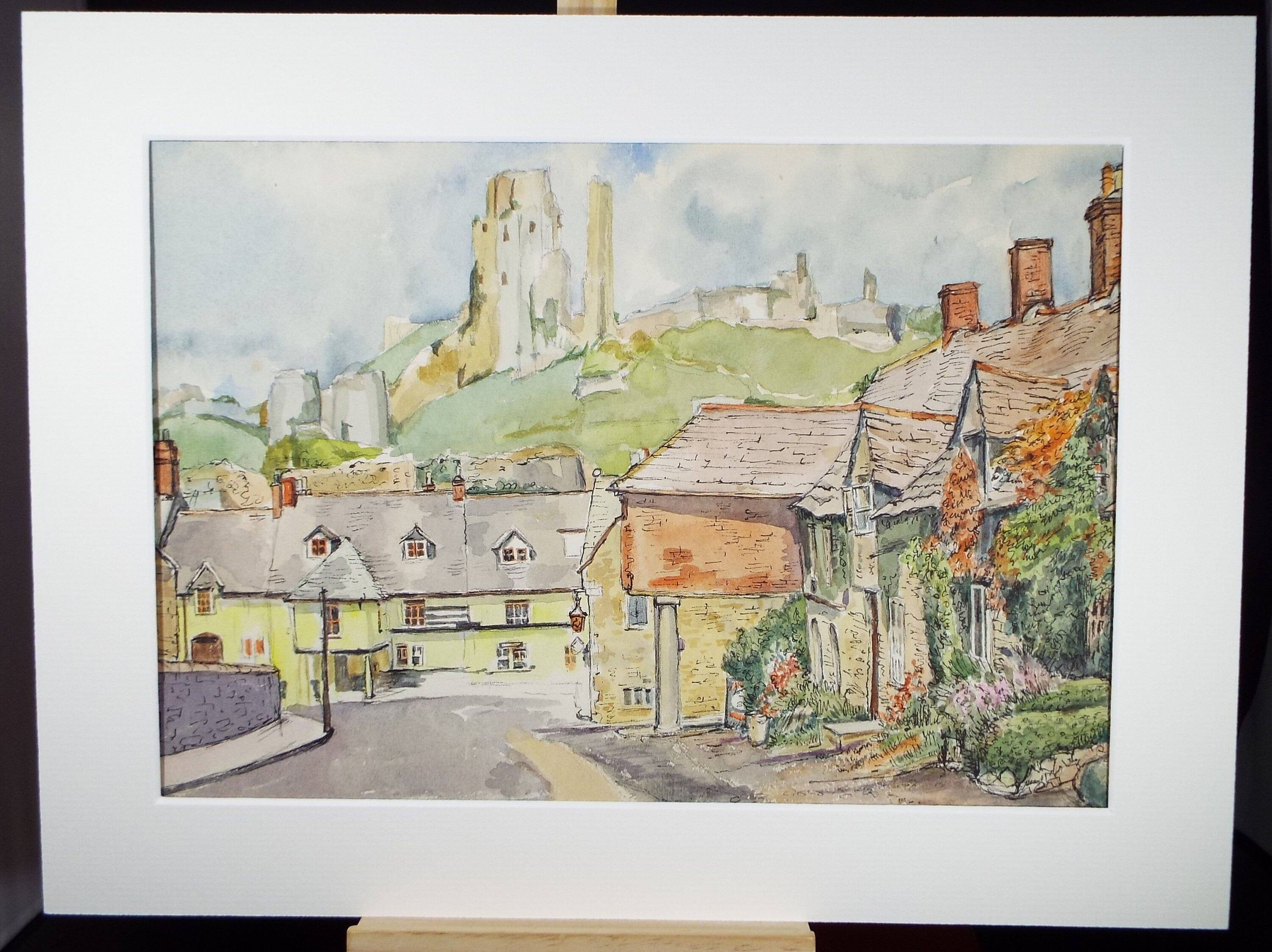 Original Watercolour & Ink, 'Town below the Castle', Circa 1990's , Joyce Letchford