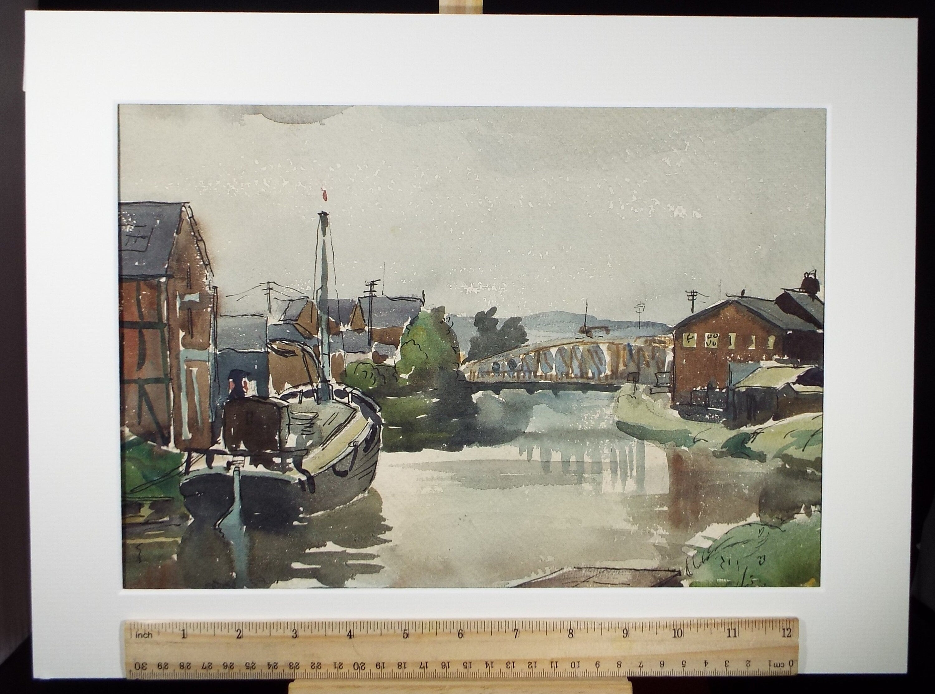 Original Watercolour, 'Ship Canal', Circa 1950's, Artist Unknown
