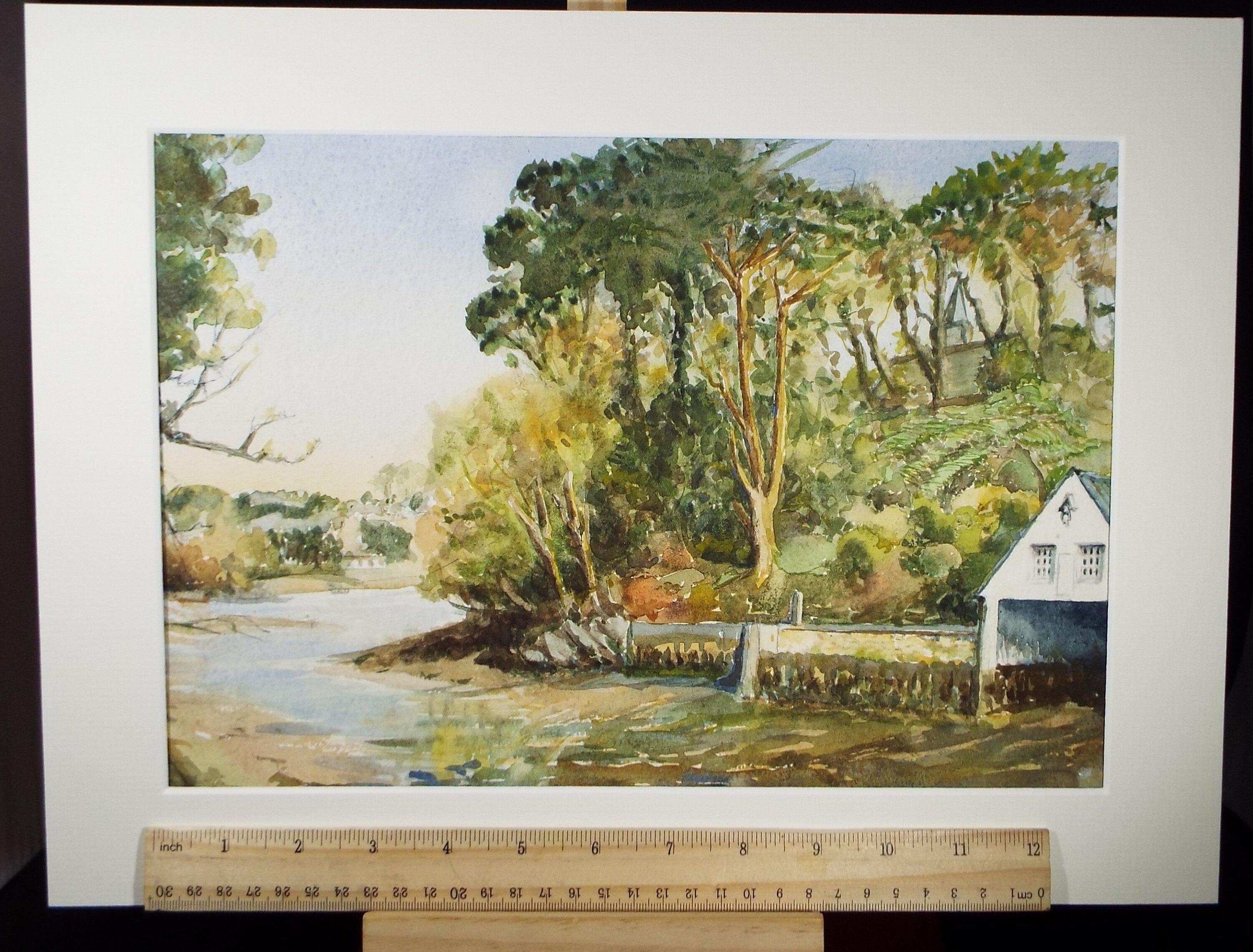 Original Watercolour, 'Boat House on the river', Circa 1990's, Artist Unknown