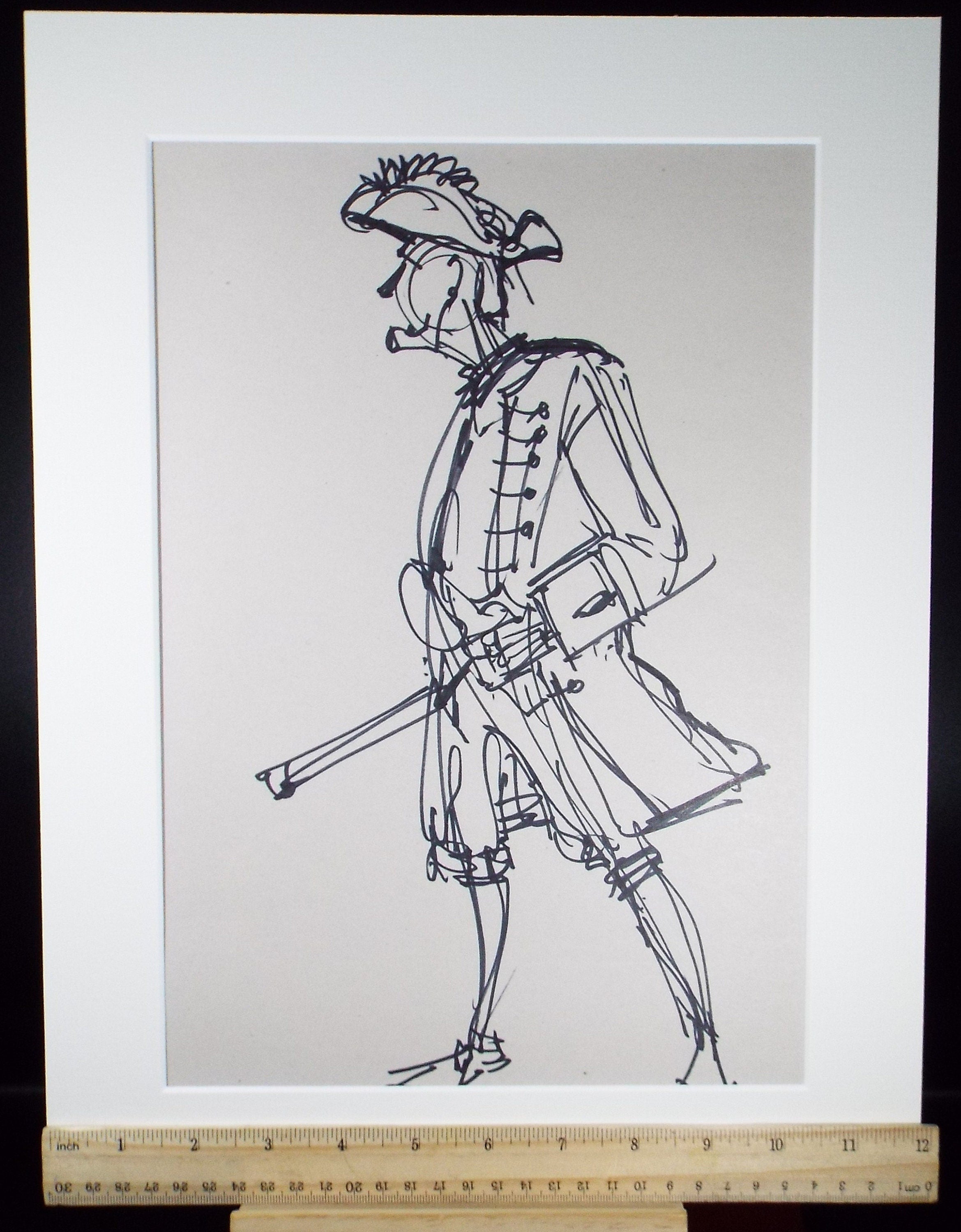 Original Pen & Ink Sketch,'Swashbuckling Figure',Richard Bazley b1962, Circa 1980's