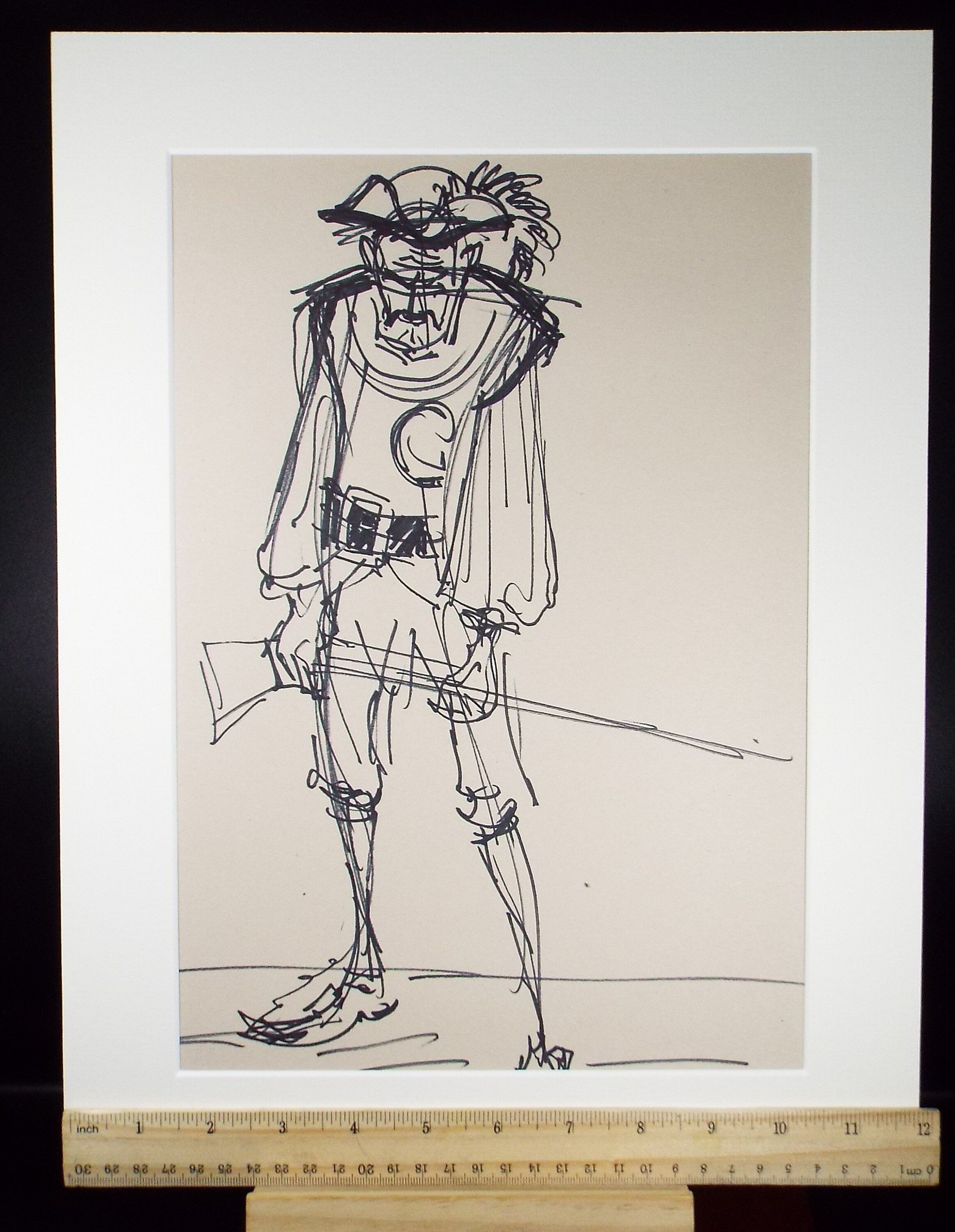Original Pen & Ink Sketch,'Swashbuckling Figure',Richard Bazley b1962, Circa 1980's