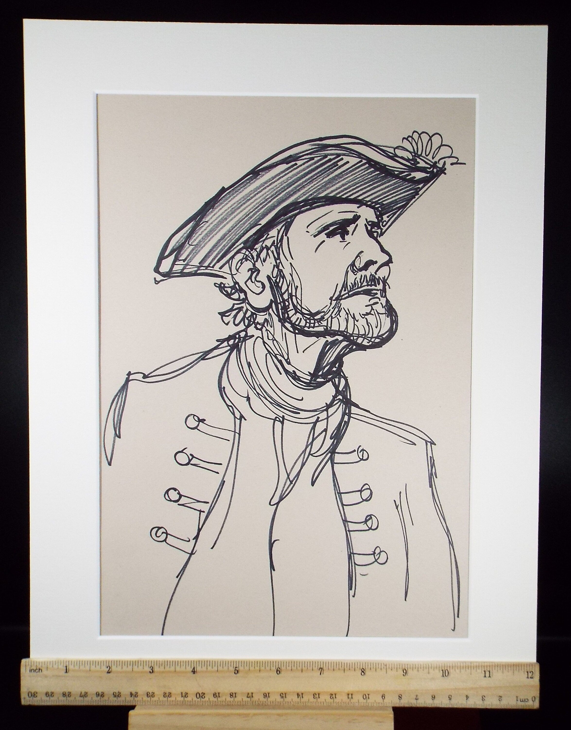 Original Pen & Ink Sketch,'Portrait of a Swashbuckling Figure',Richard Bazley b1962, Circa 1980's
