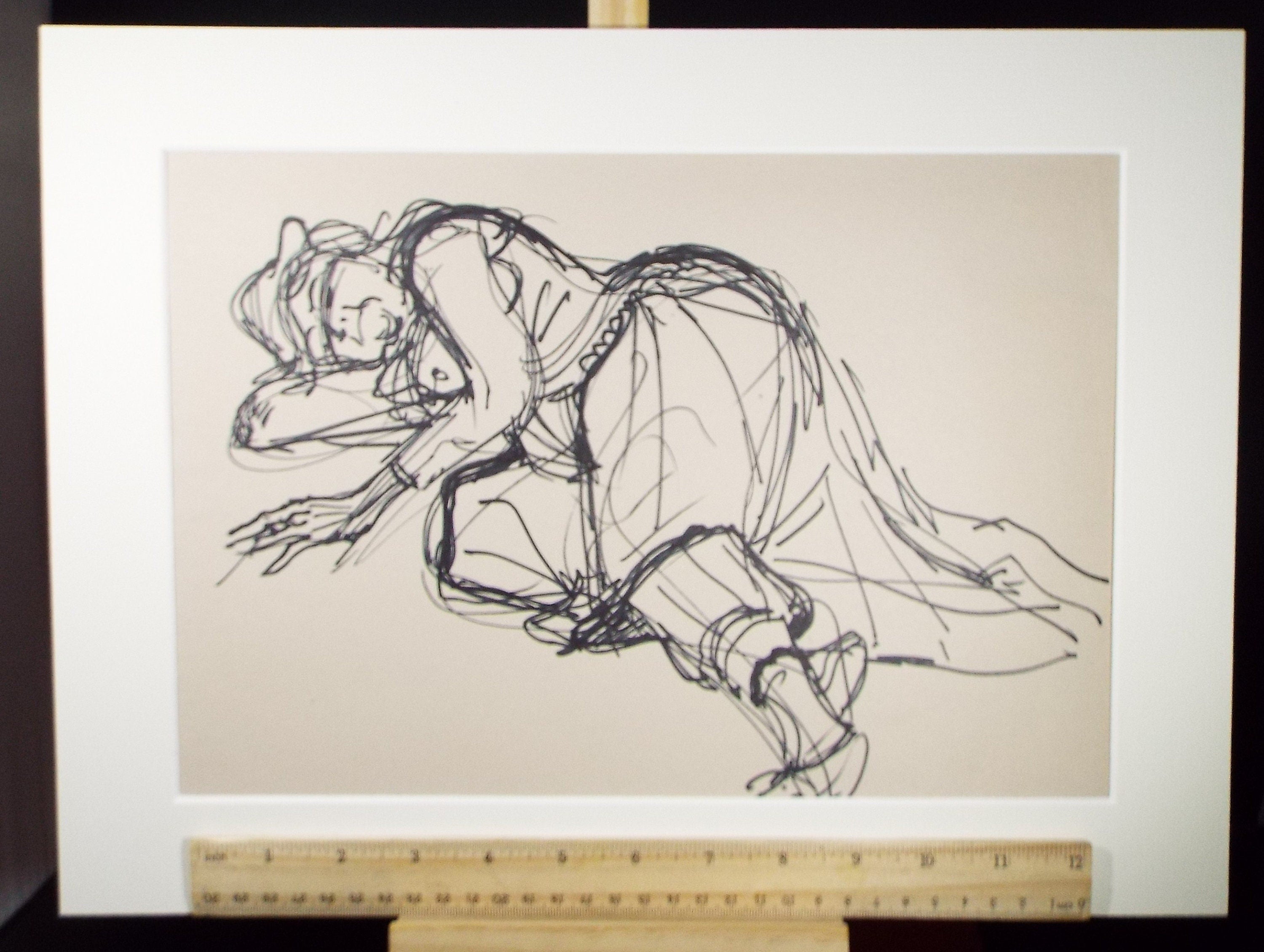 Original Pen & Ink Sketch,'Reclining Figure',Richard Bazley b1962, Circa 1980's