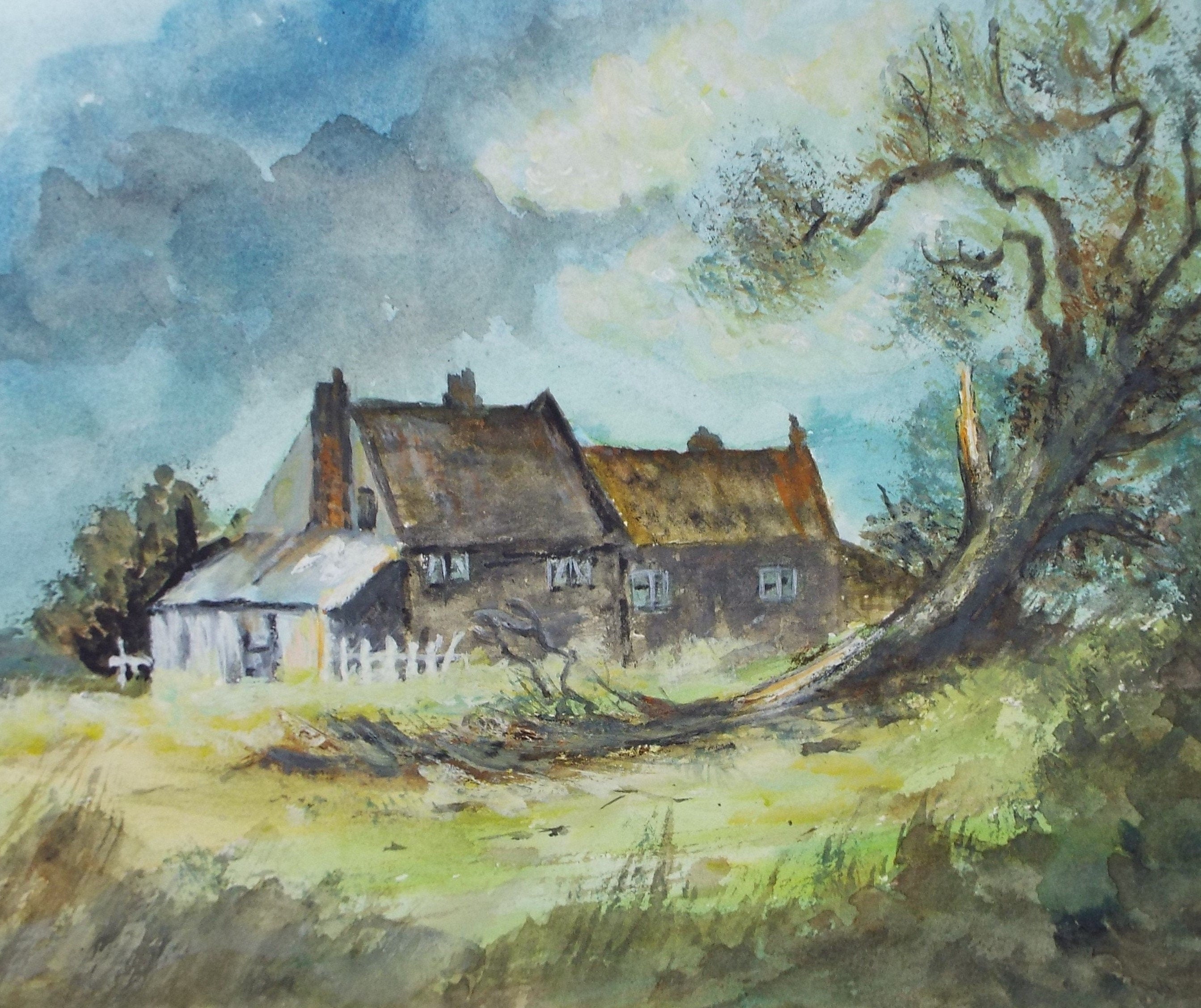 Original Watercolour, 'Cottages in a Landscape', c1950's, Artist Unknown