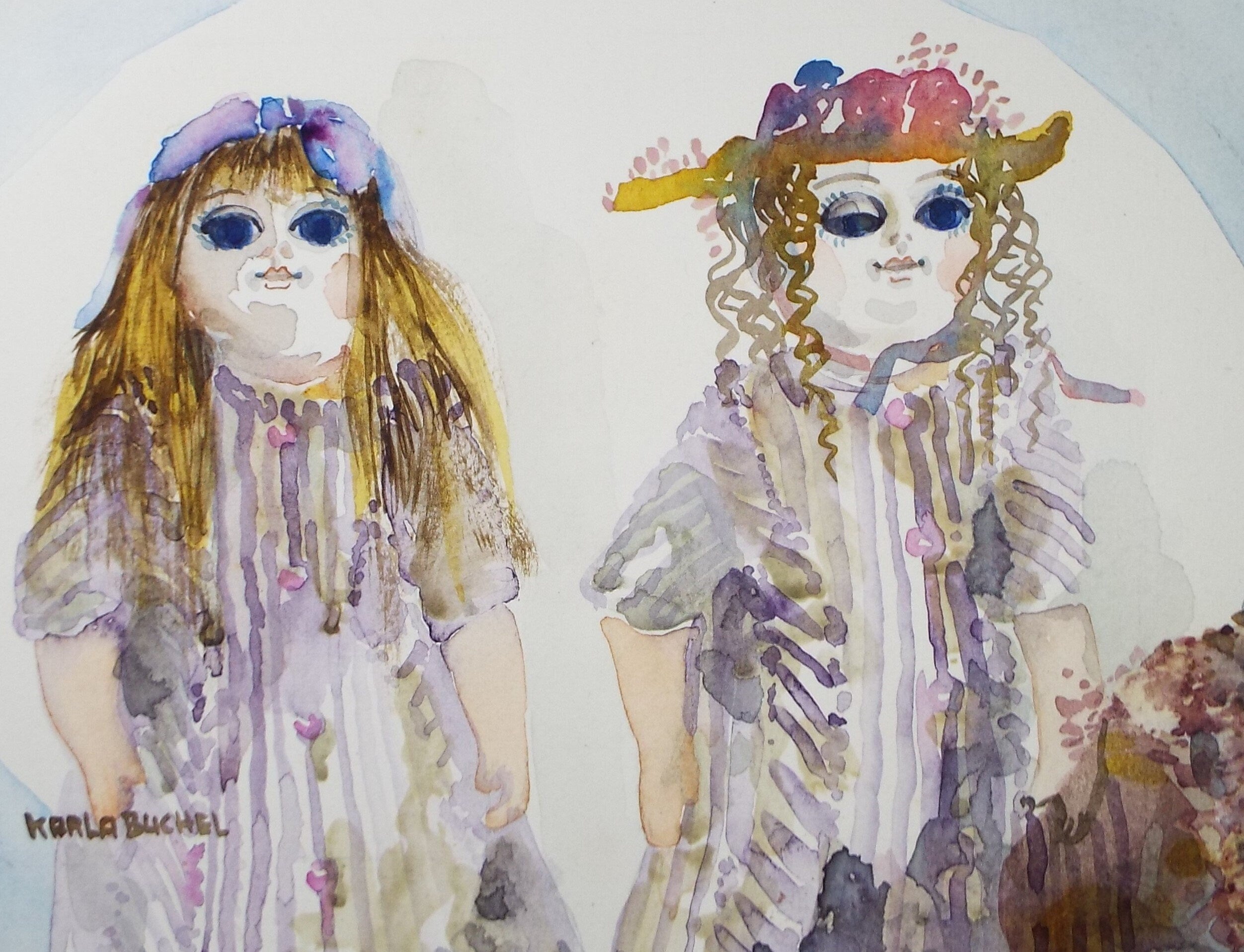 Original Watercolour, 'A Study of Dolls', c1990s, Karla Buchel (b1933), Dutch School