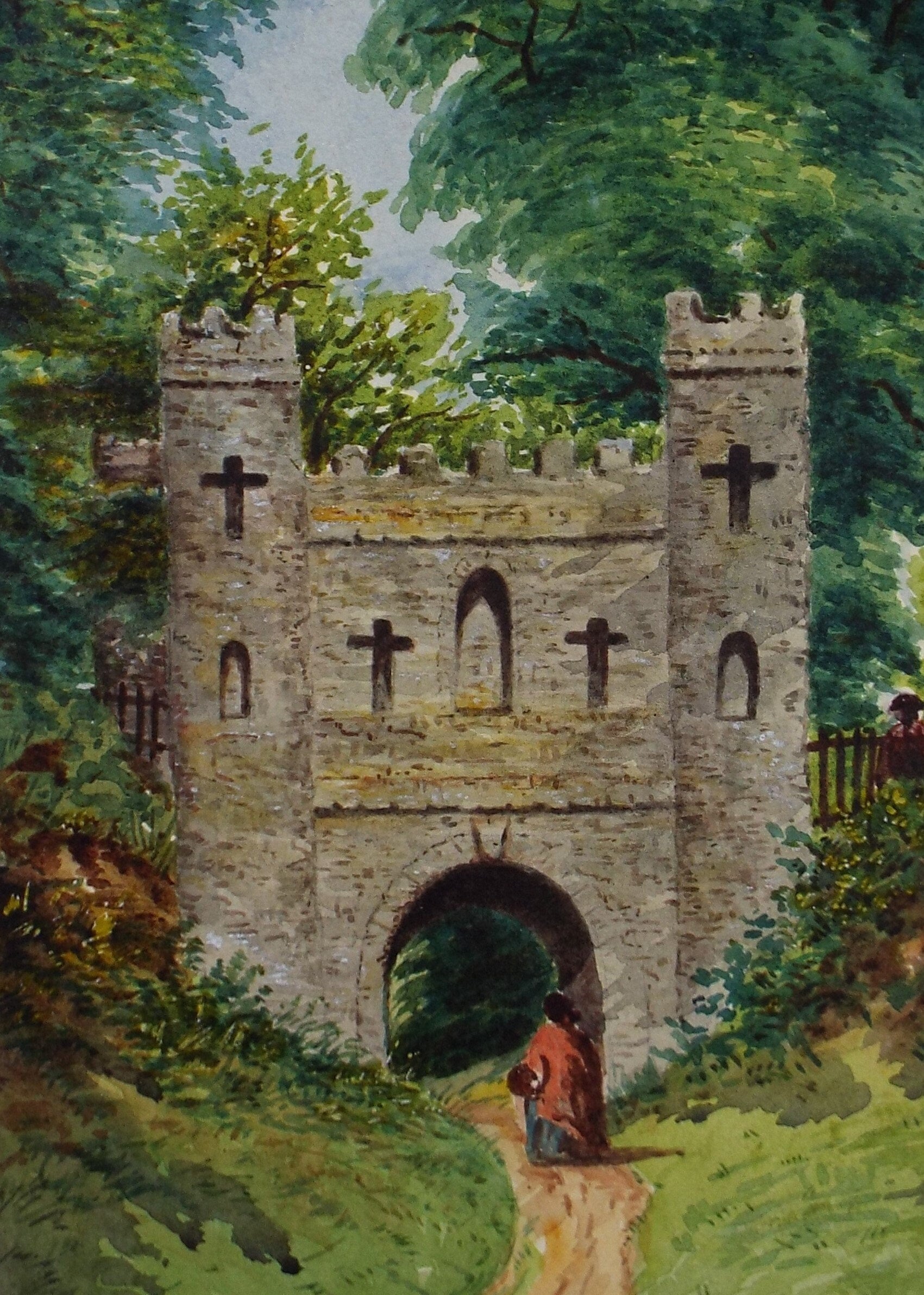 Original Watercolour, ' Gatehouse with Figure' late 19th Century, Artist Unknown