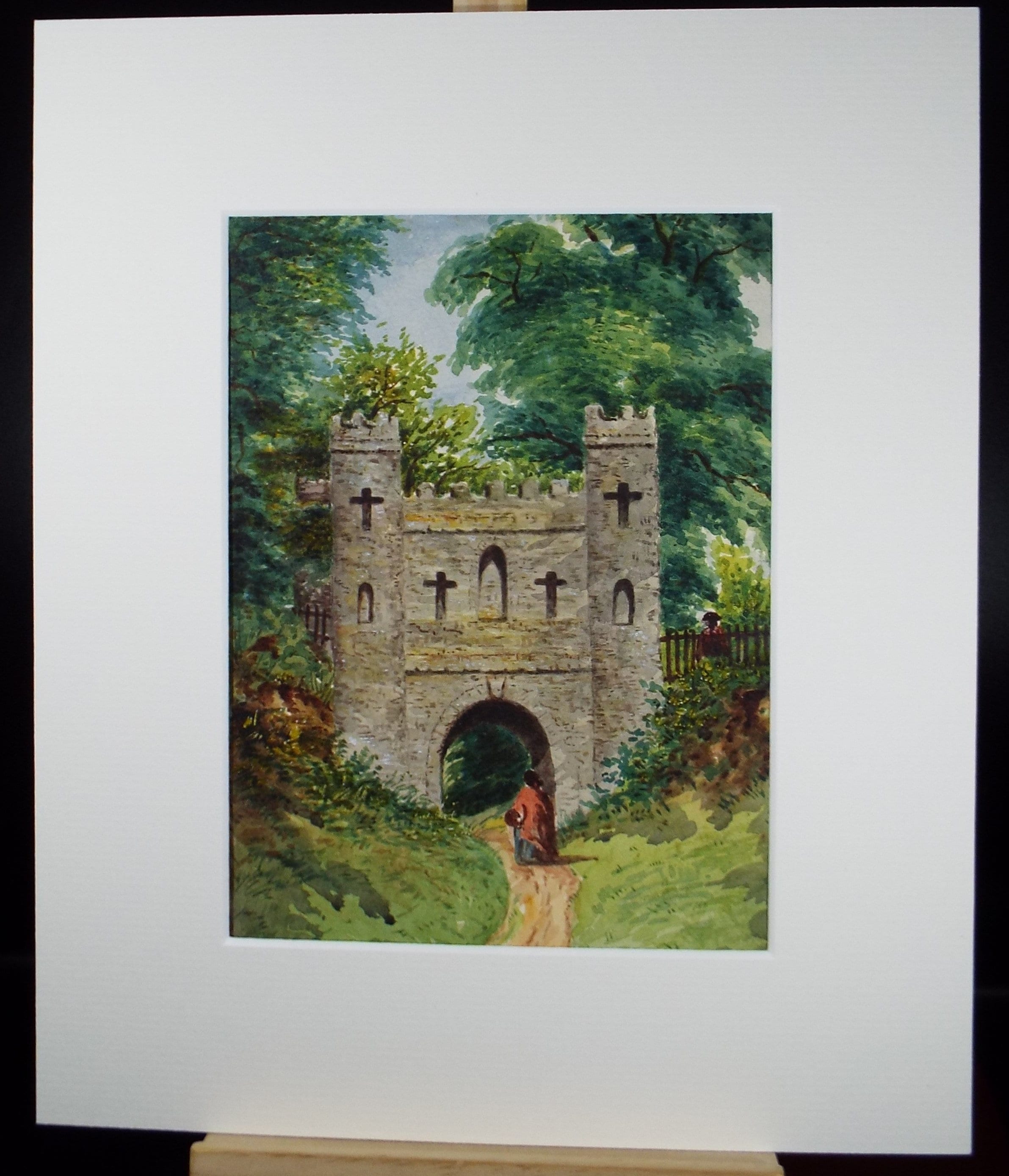 Original Watercolour, ' Gatehouse with Figure' late 19th Century, Artist Unknown