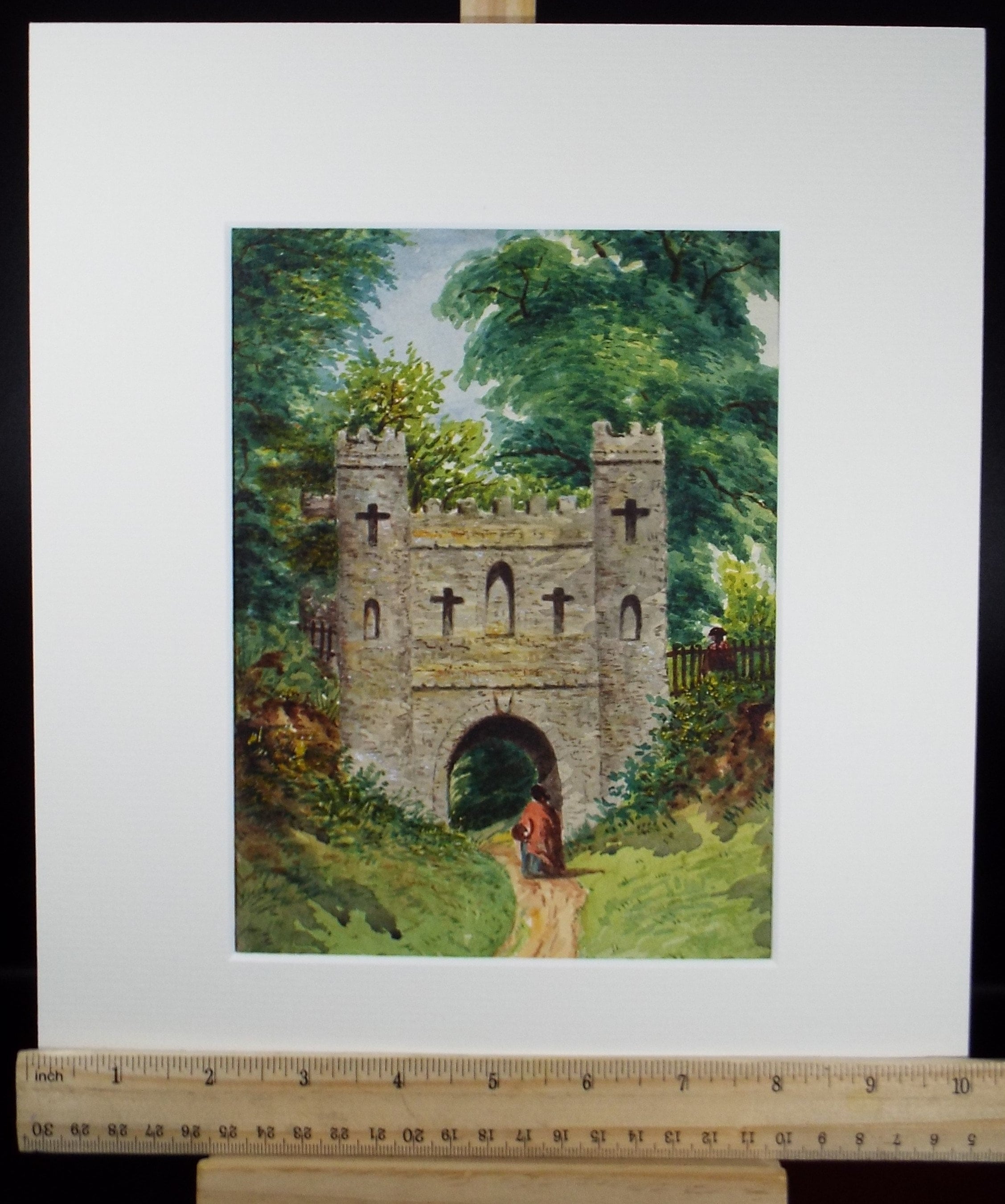 Original Watercolour, ' Gatehouse with Figure' late 19th Century, Artist Unknown