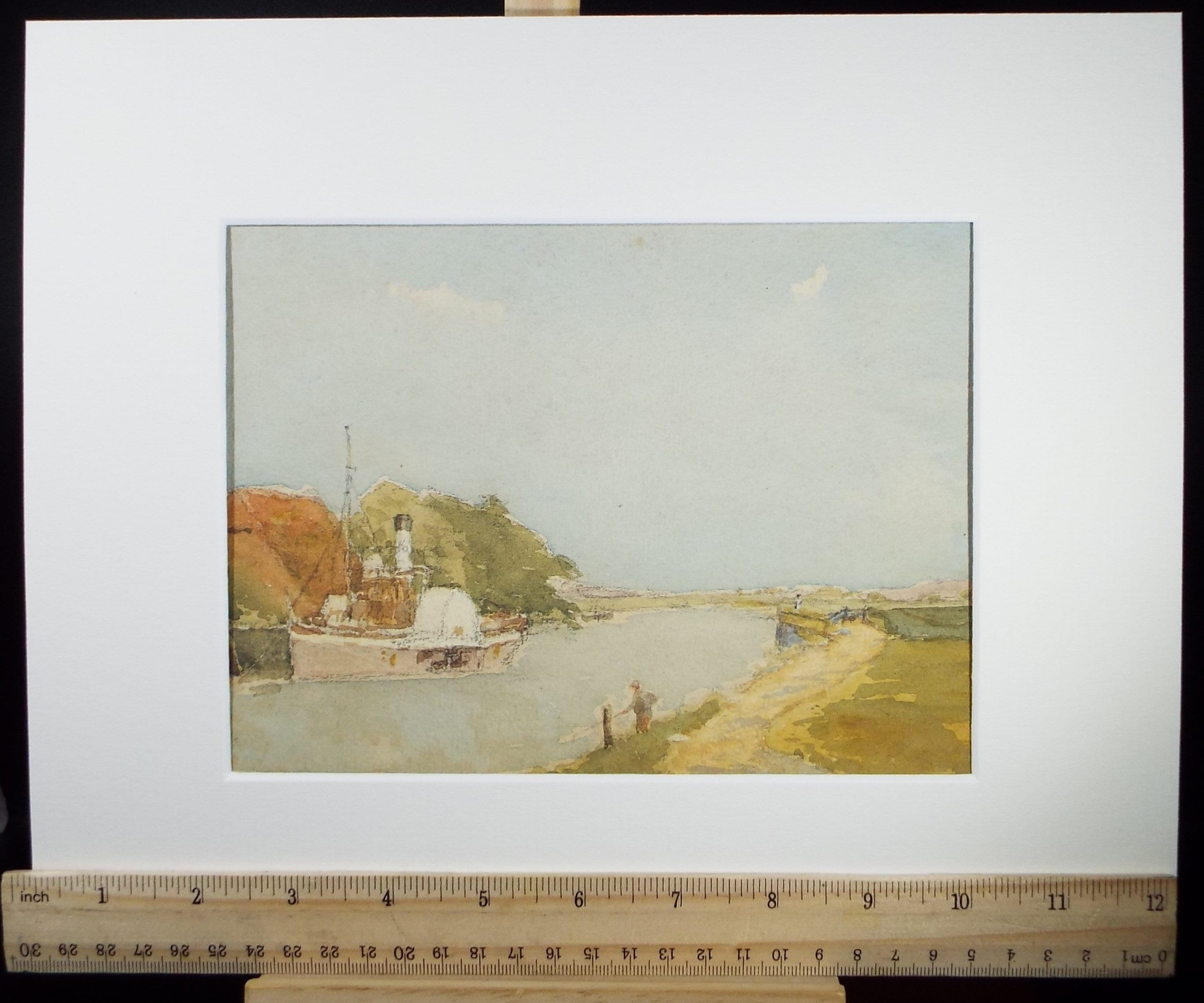 Original Watercolour, 'Paddle Steamer on a mooring', c1910's, Unknown Artist