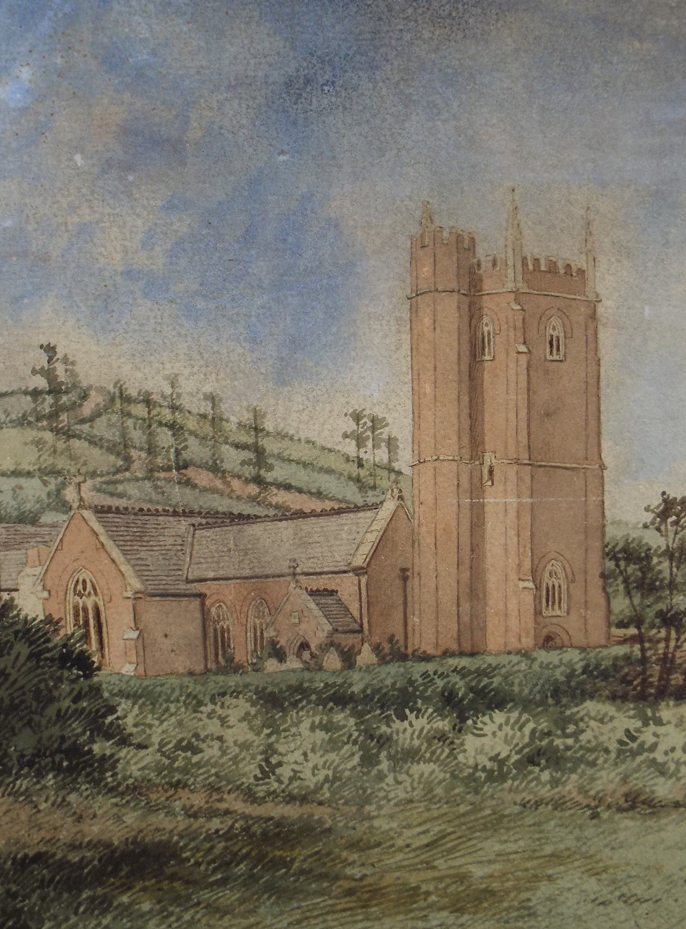 Original Watercolour Sketch, 'Church Study', c1930, Unknown Artist