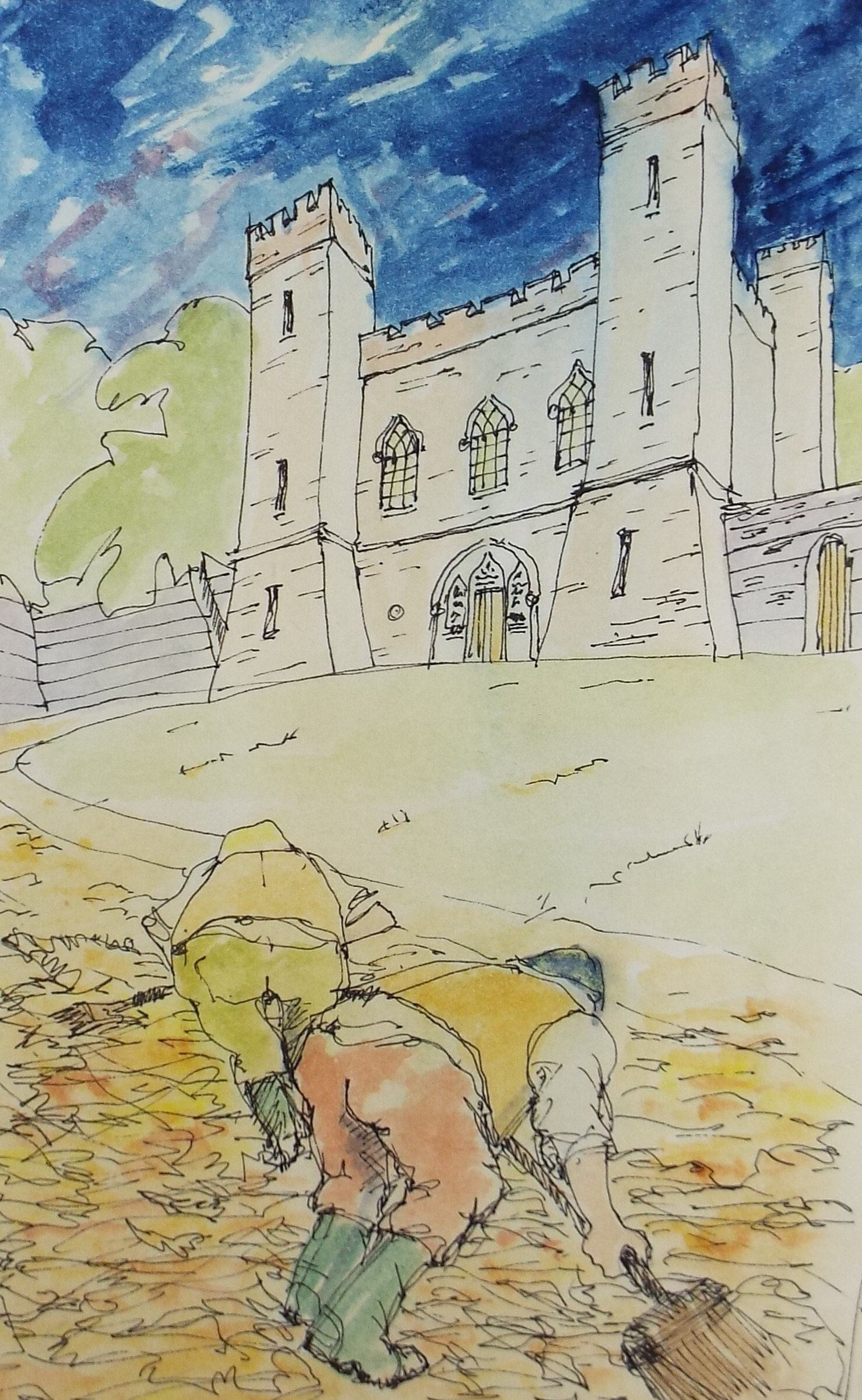 Original Watercolour, 'Gardeners', Circa 2000, artist unknown