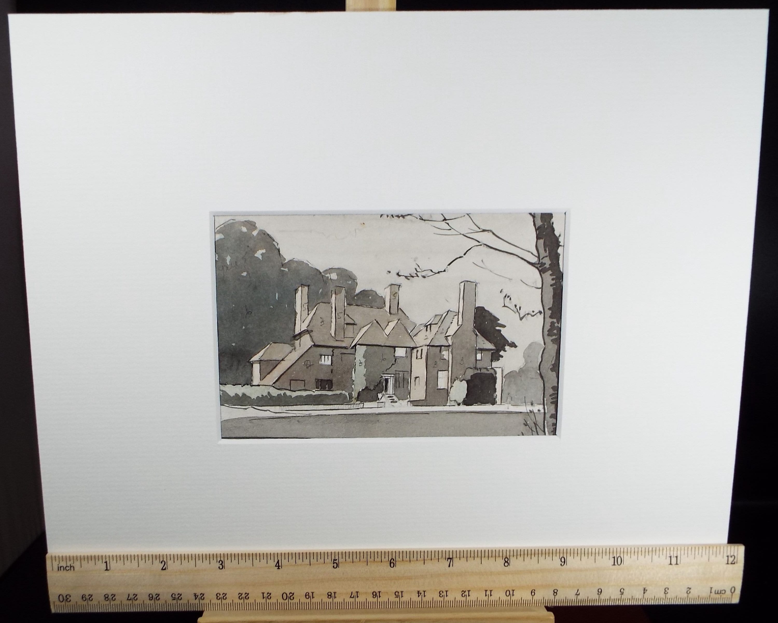 Original Watercolour,'Country House', Circa 1950, Artist Unknown