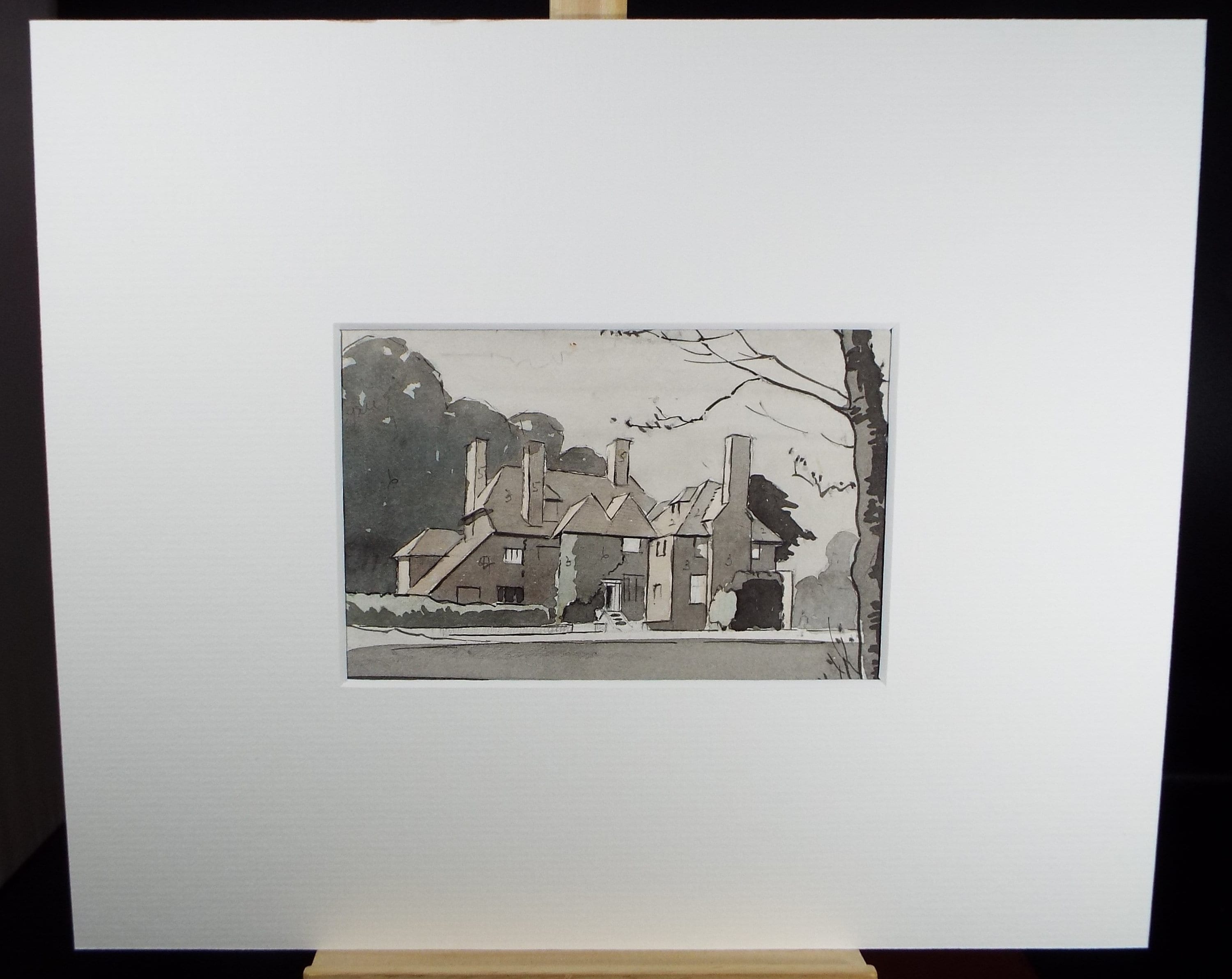 Original Watercolour,'Country House', Circa 1950, Artist Unknown