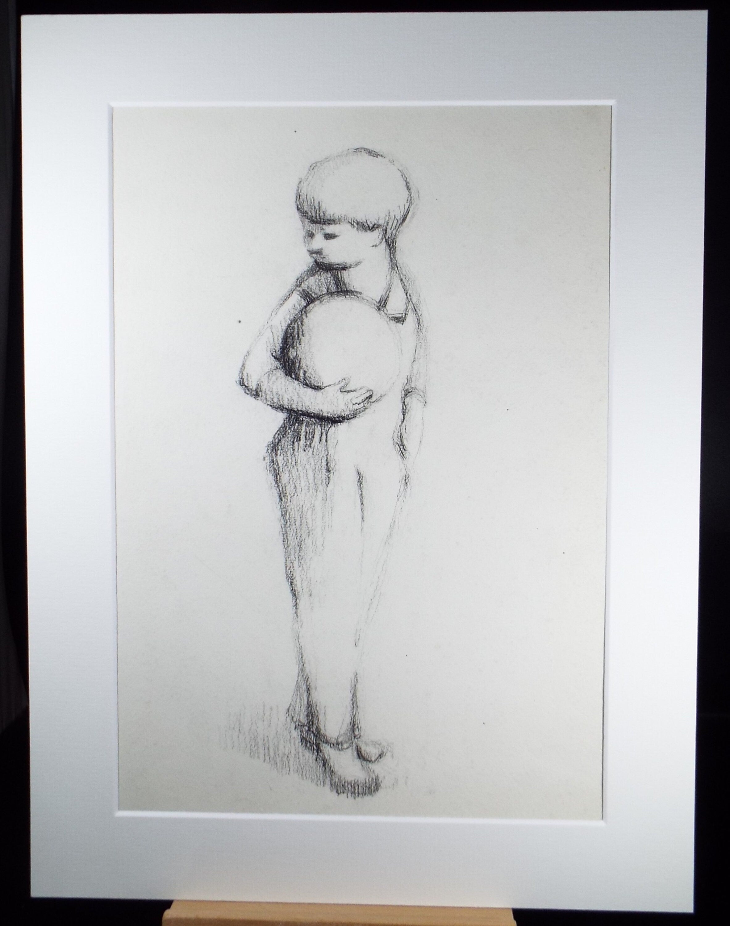 Original Pencil Drawing,'Boy with ball', circa 1990, Mariota Bosanquet (1923-2022)