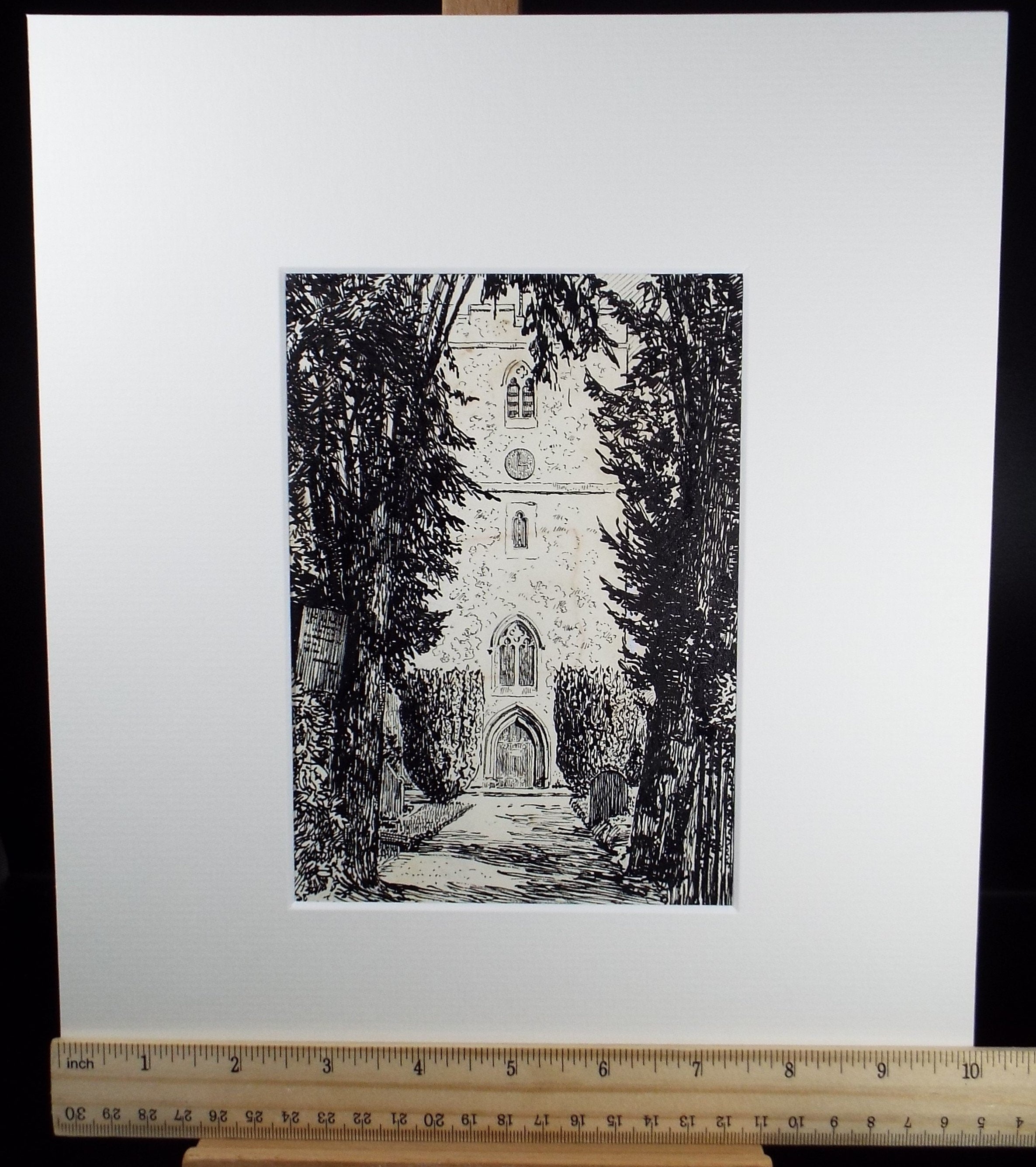 Original Pen & Ink Sketch,'Church Study, Hilda Burford (1887-1957)