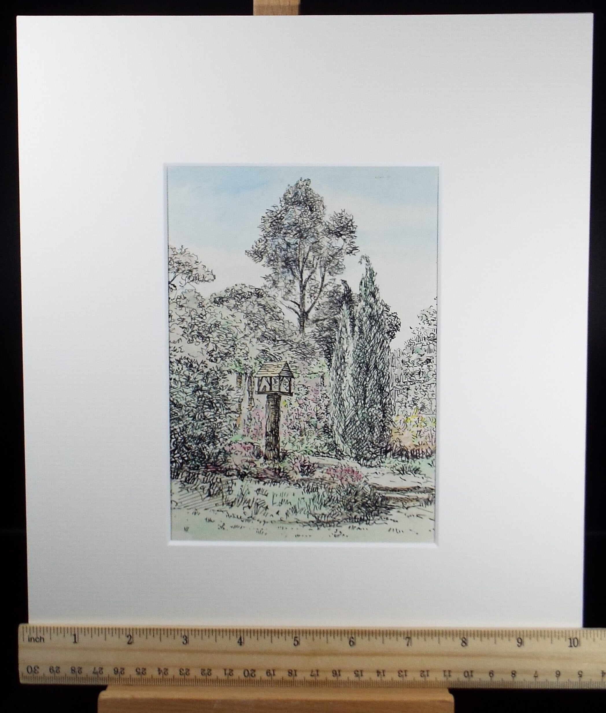 Original Pen & Ink Sketch,'Garden from Loggia, Westwood', dated 1949, Hilda Burford (1887-1957)