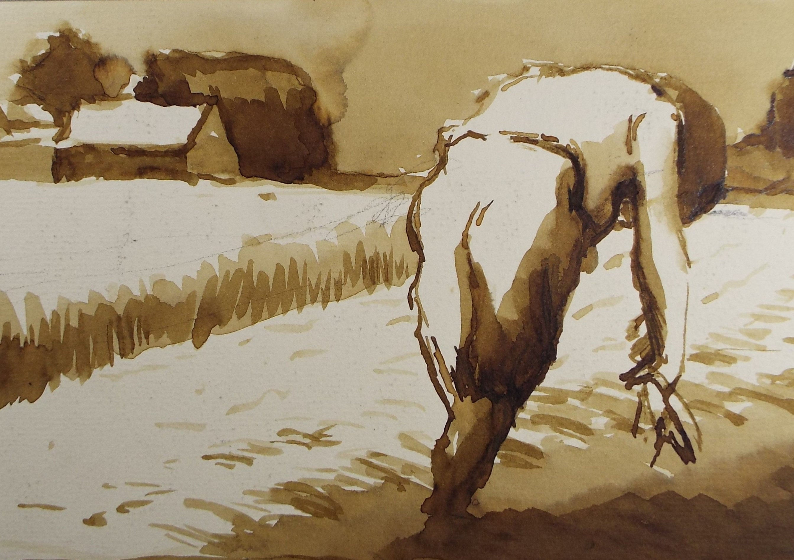 Original Watercolour,'Farming figure study', circa 1990, Mariota Bosanquet (1923-2022)