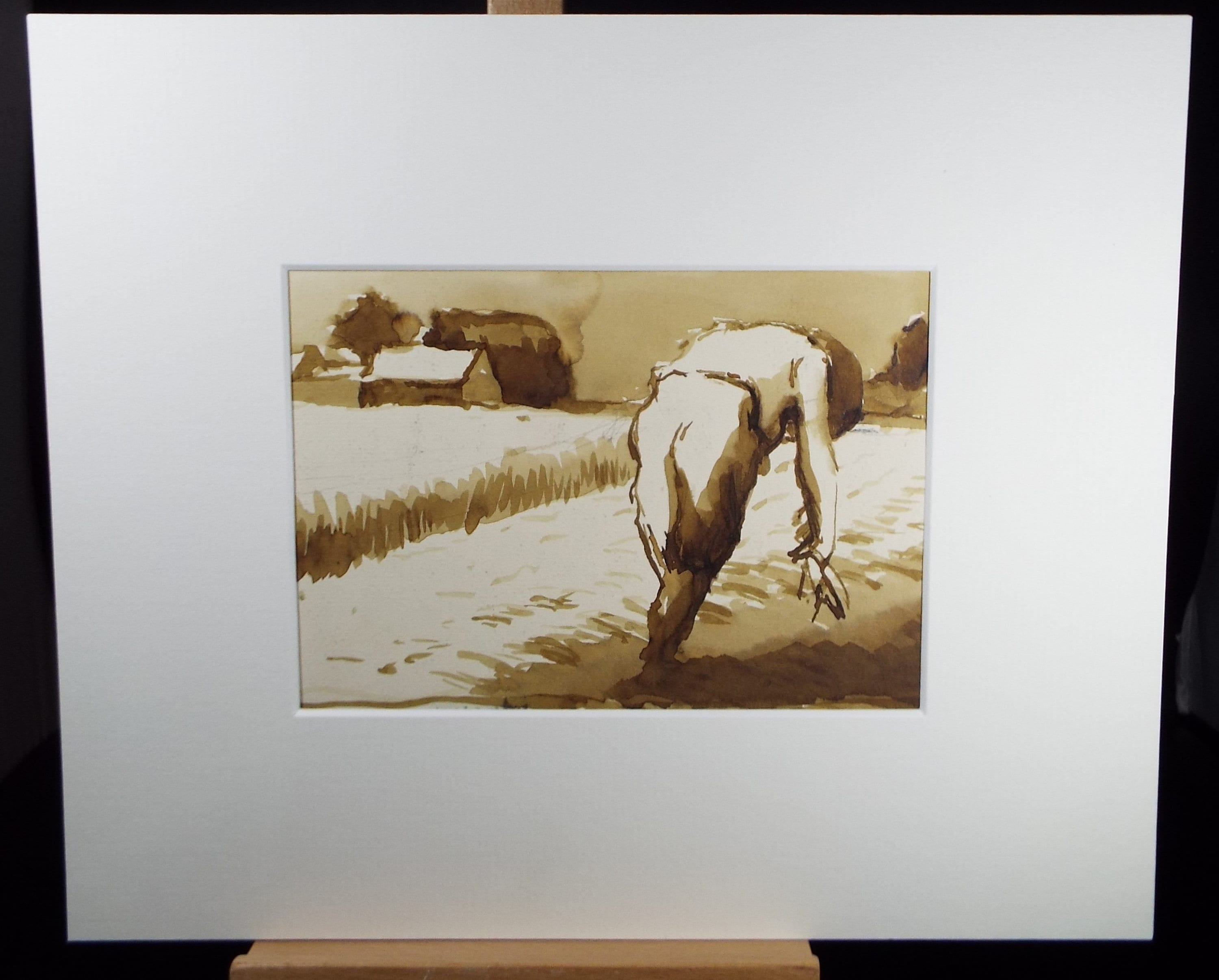 Original Watercolour,'Farming figure study', circa 1990, Mariota Bosanquet (1923-2022)