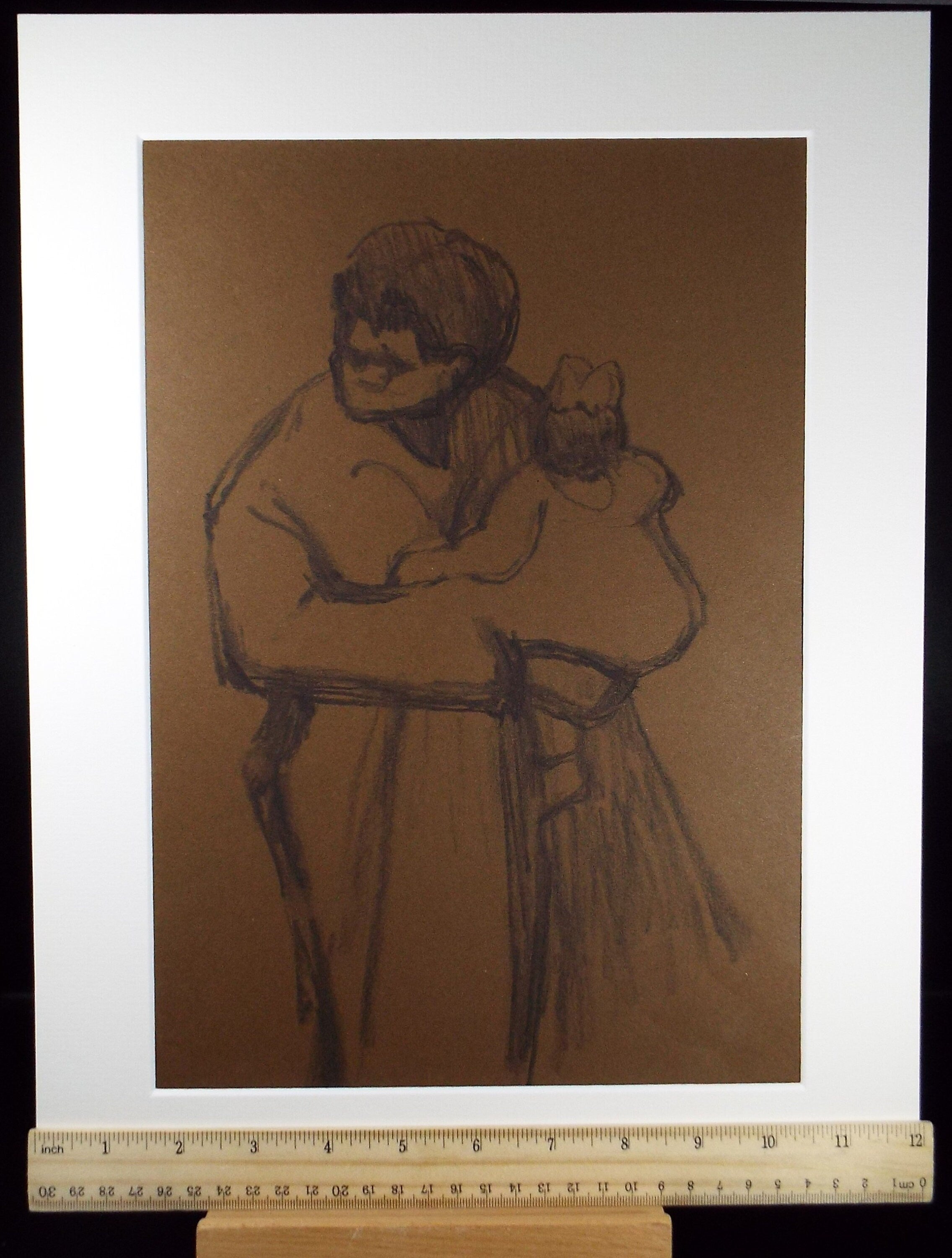 Original Pastel Drawing on brown paper,'Mother and Child', circa 1990, Mariota Bosanquet (1923-2022)