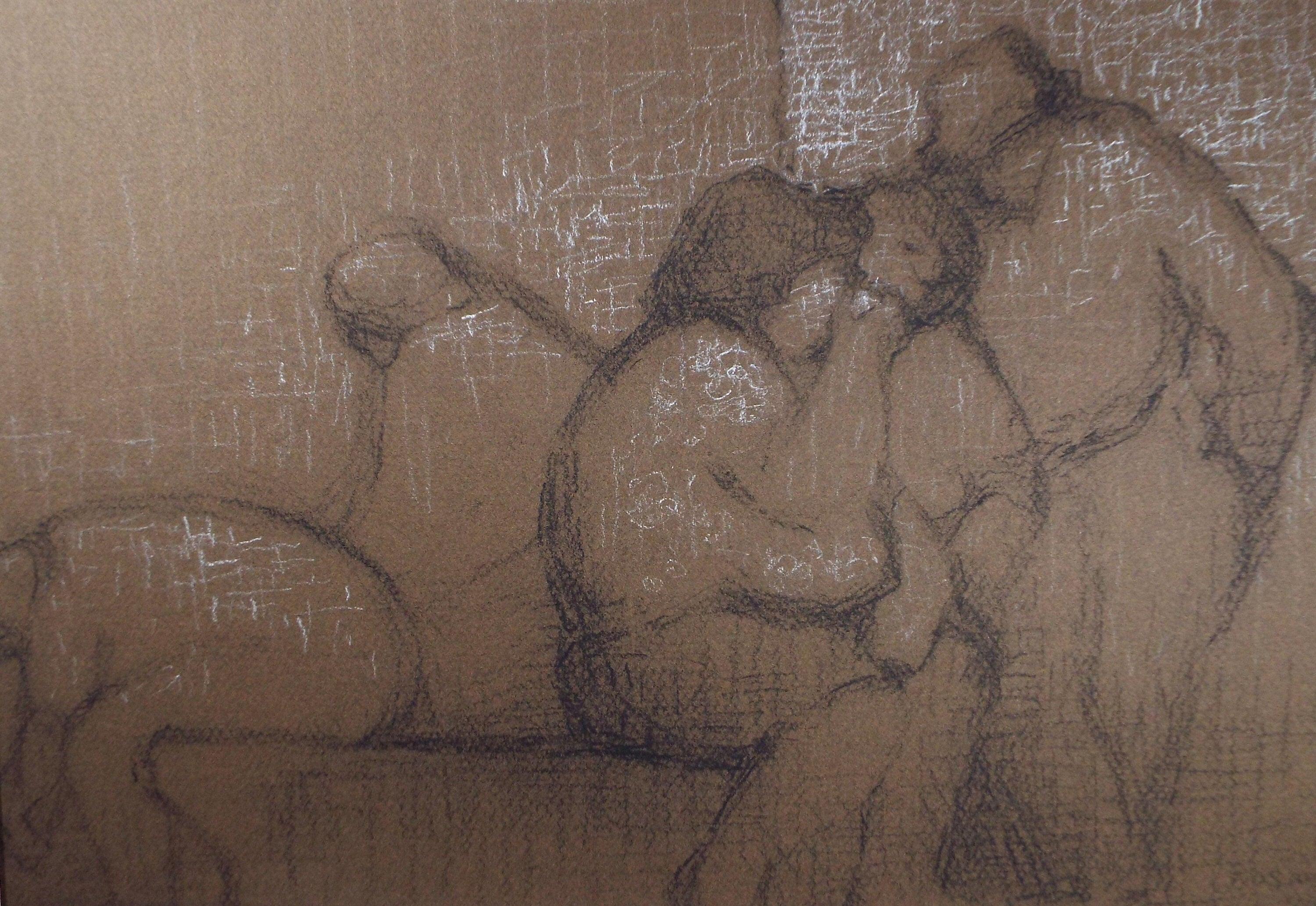 Original Pastel Drawing on brown paper,'Steated Figures', circa 1990, Mariota Bosanquet (1923-2022)