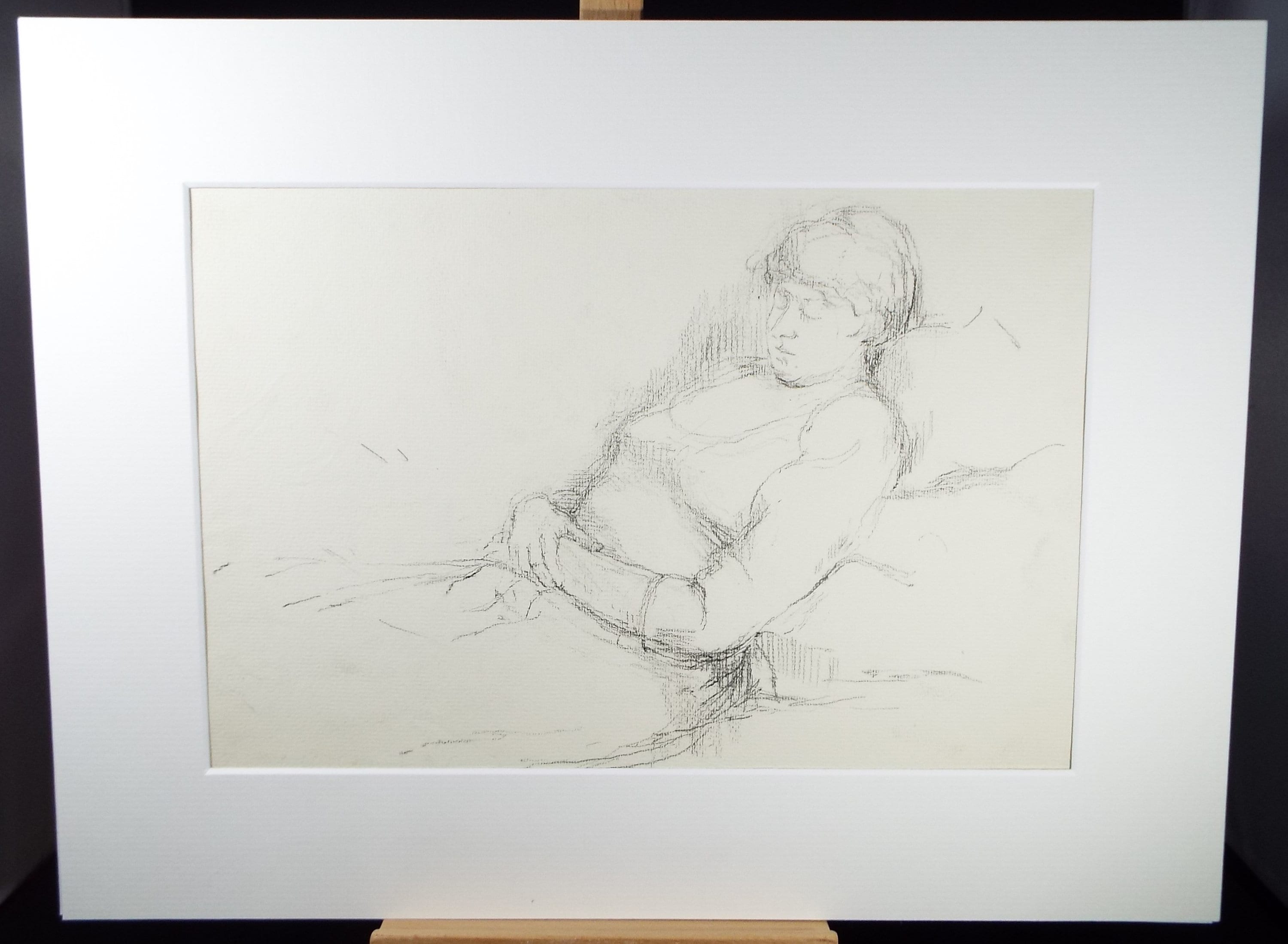 Original Pencil Sketch,'Sleeping Figure', dated 1951, Hilda Burford (1887-1957)
