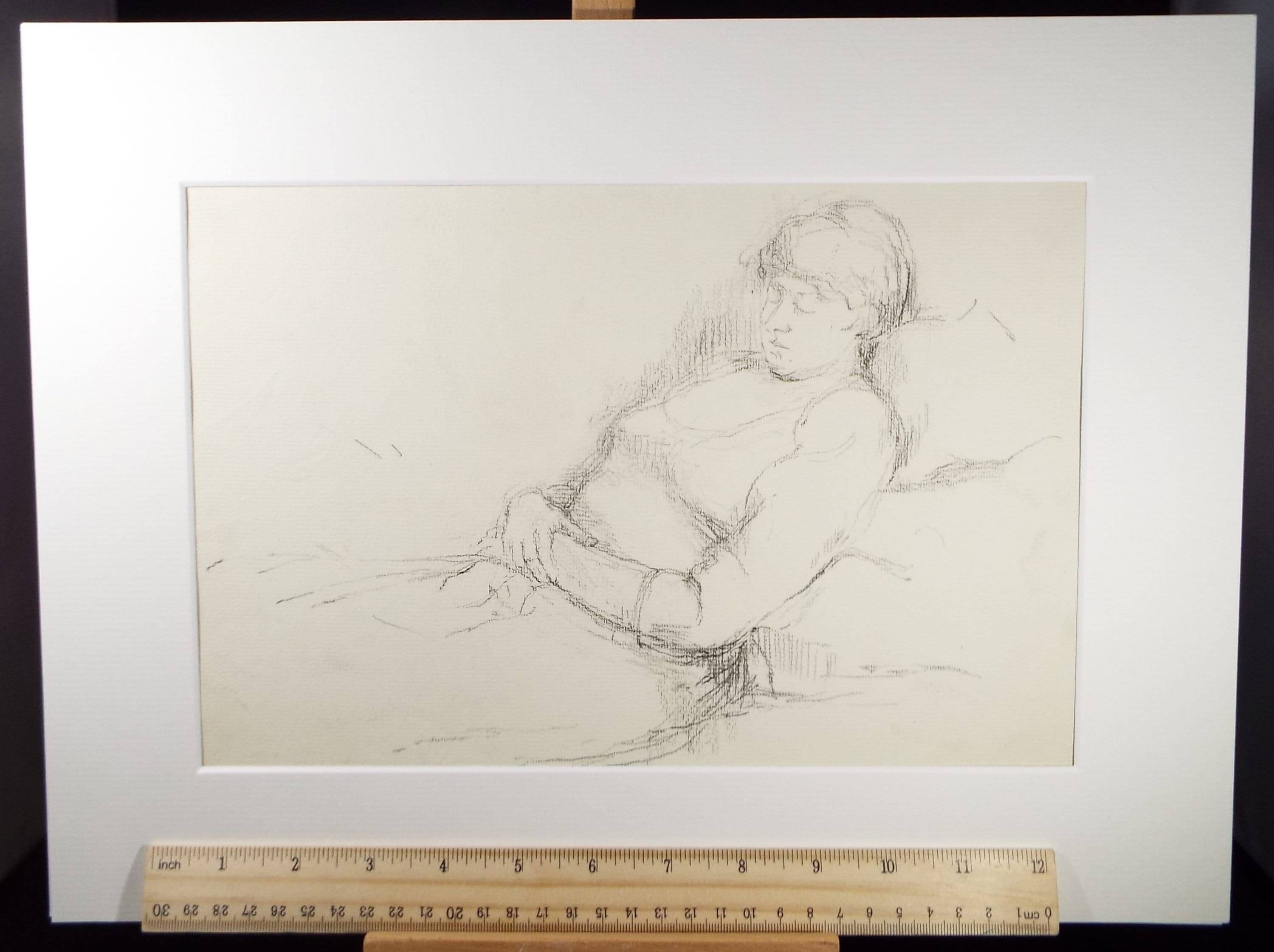 Original Pencil Sketch,'Sleeping Figure', dated 1951, Hilda Burford (1887-1957)