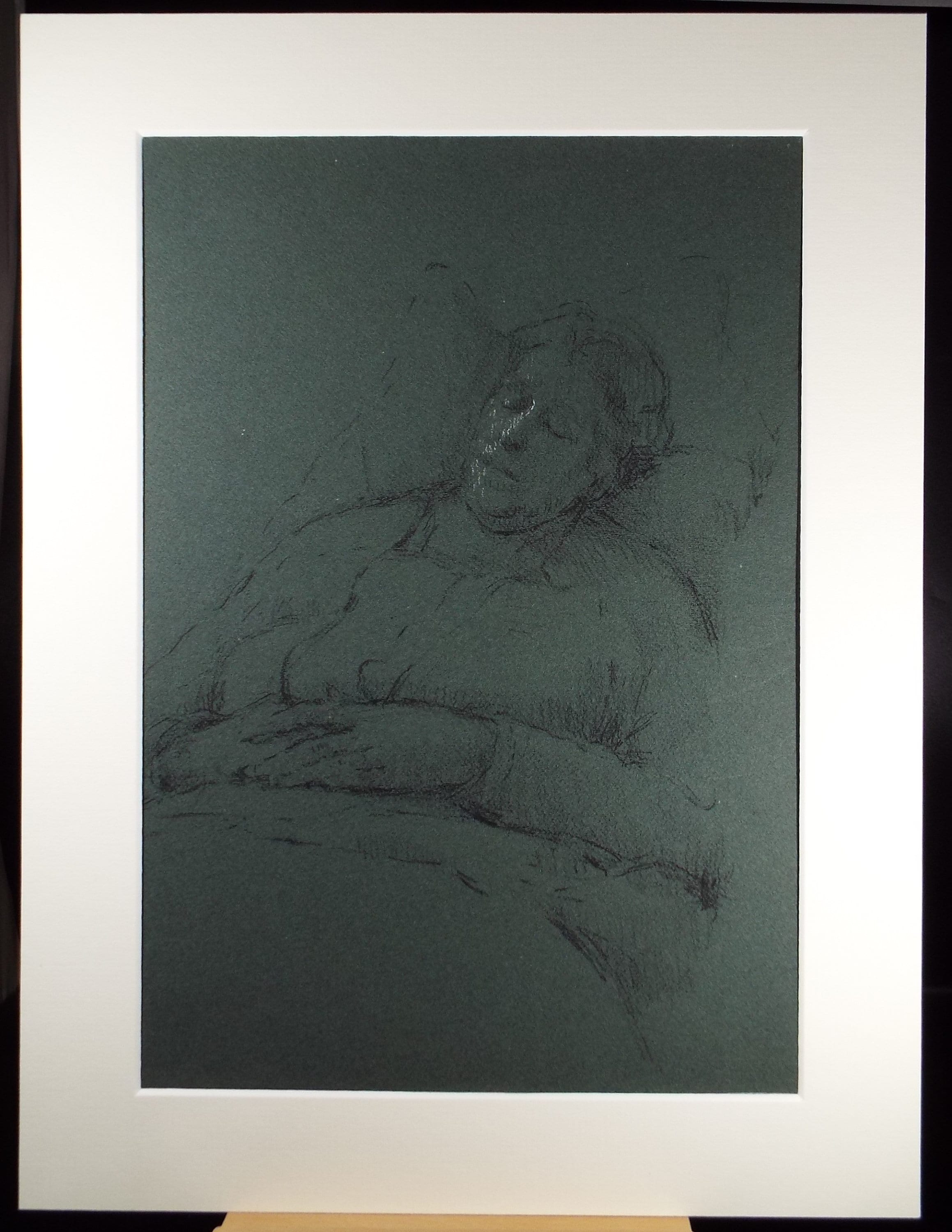 Original Conte Sketch,'Sleeping Figure', Circa 1940's, Hilda Burford (1887-1957)