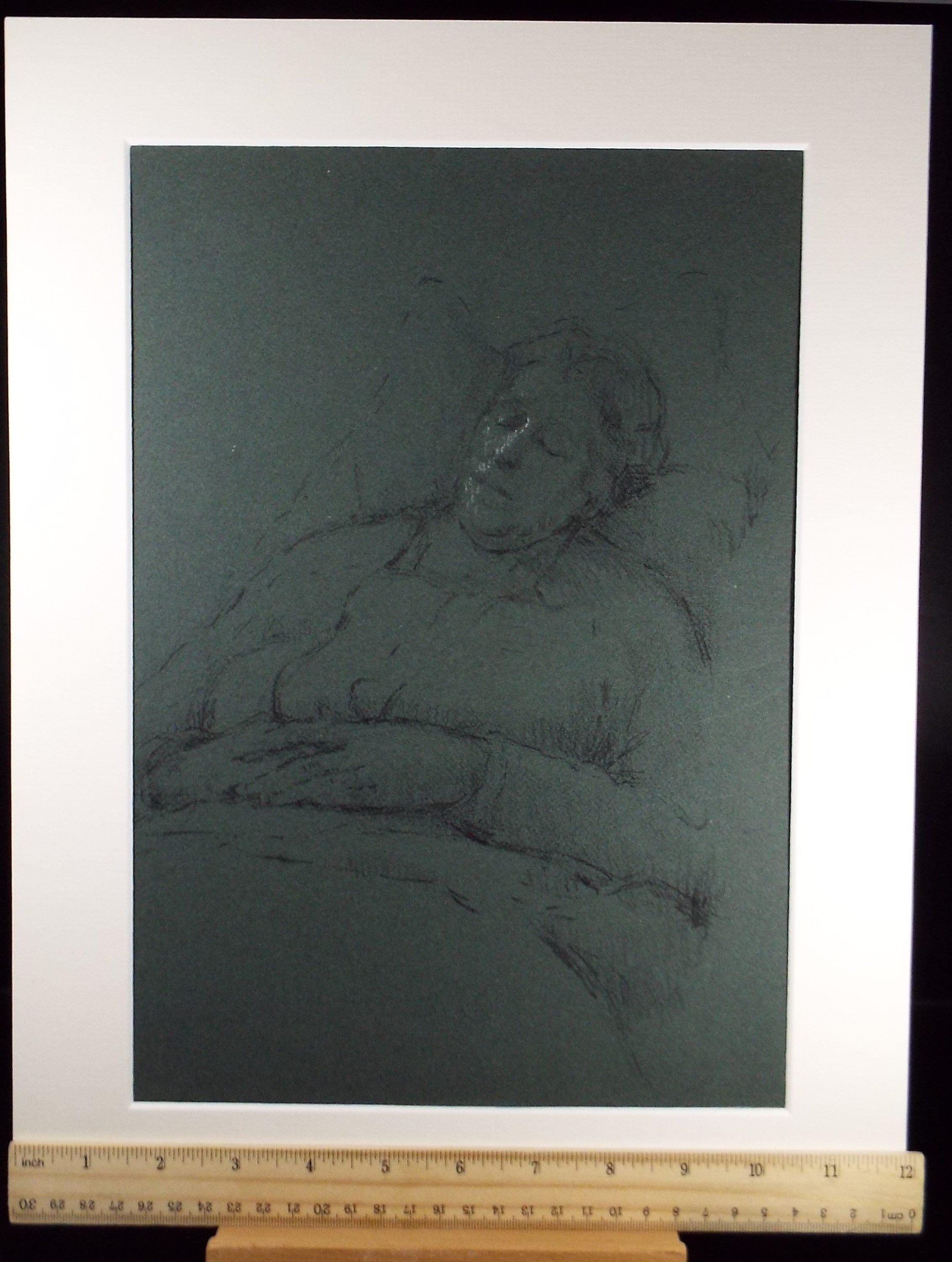 Original Conte Sketch,'Sleeping Figure', Circa 1940's, Hilda Burford (1887-1957)