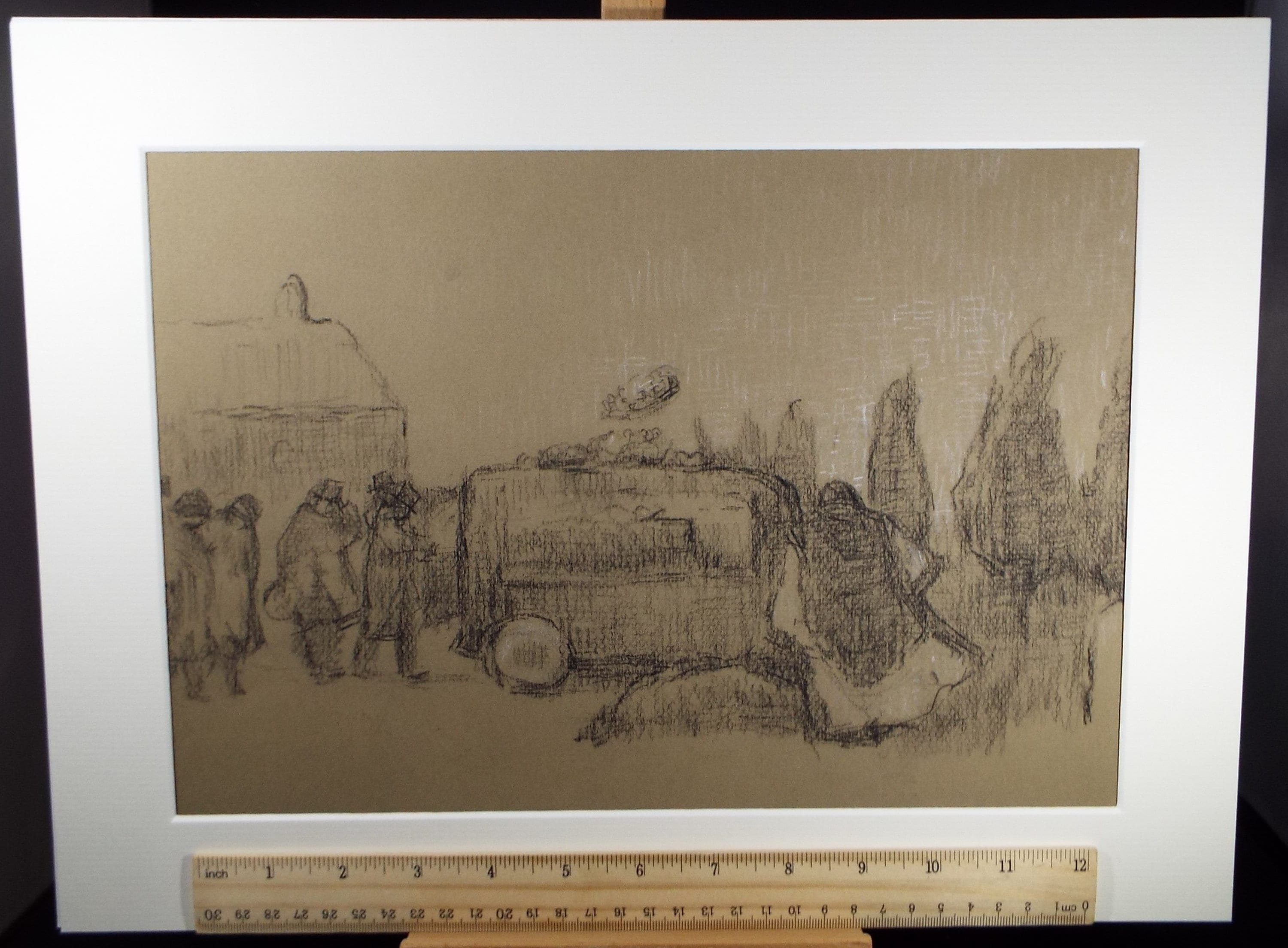 Original Pastel Drawing on brown paper,'Street Scene, circa 1990, Mariota Bosanquet (1923-2022)