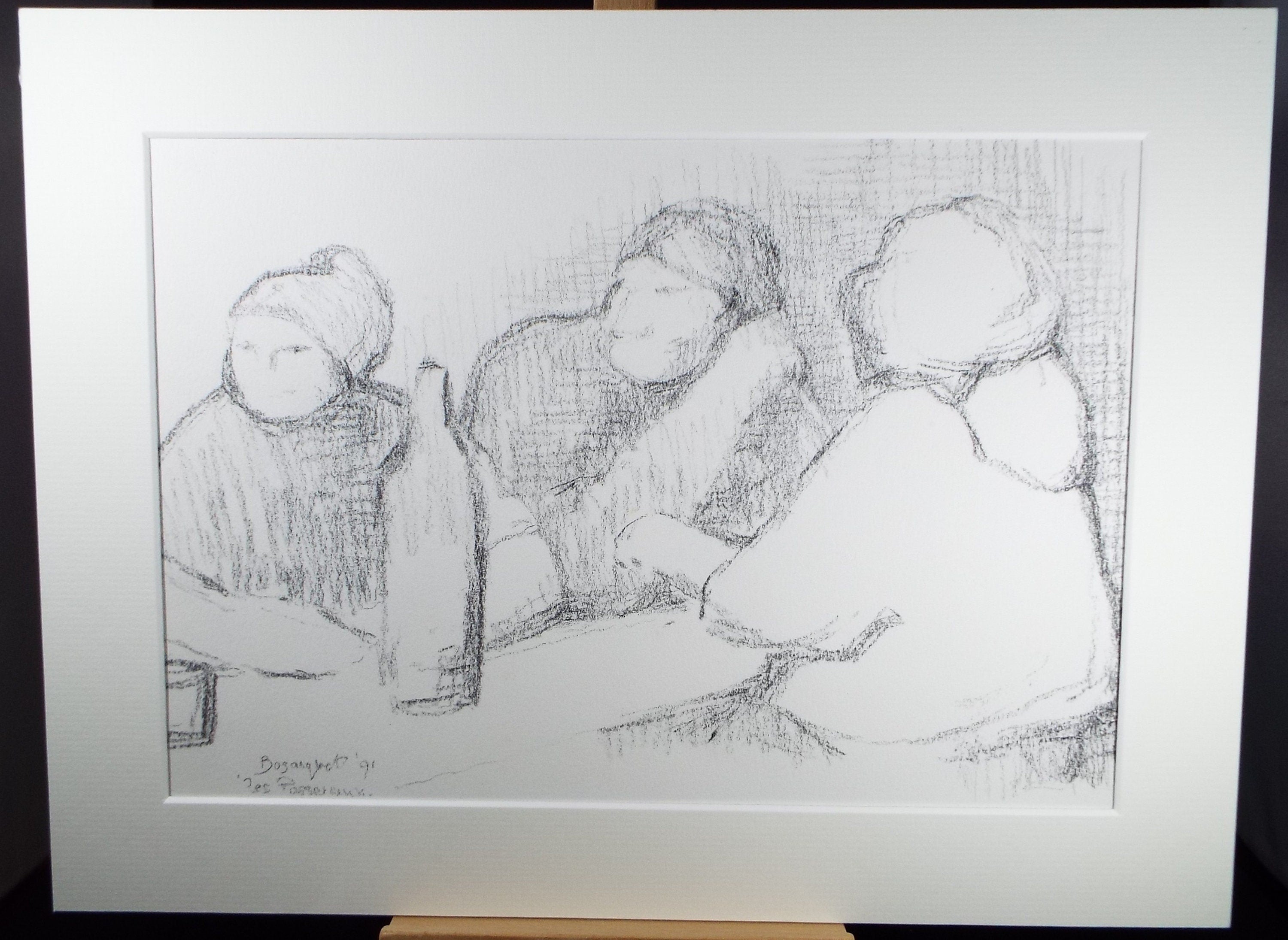Original Pastel Drawing ,'Figures at a table, Dated 1991, Mariota Bosanquet (1923-2022)