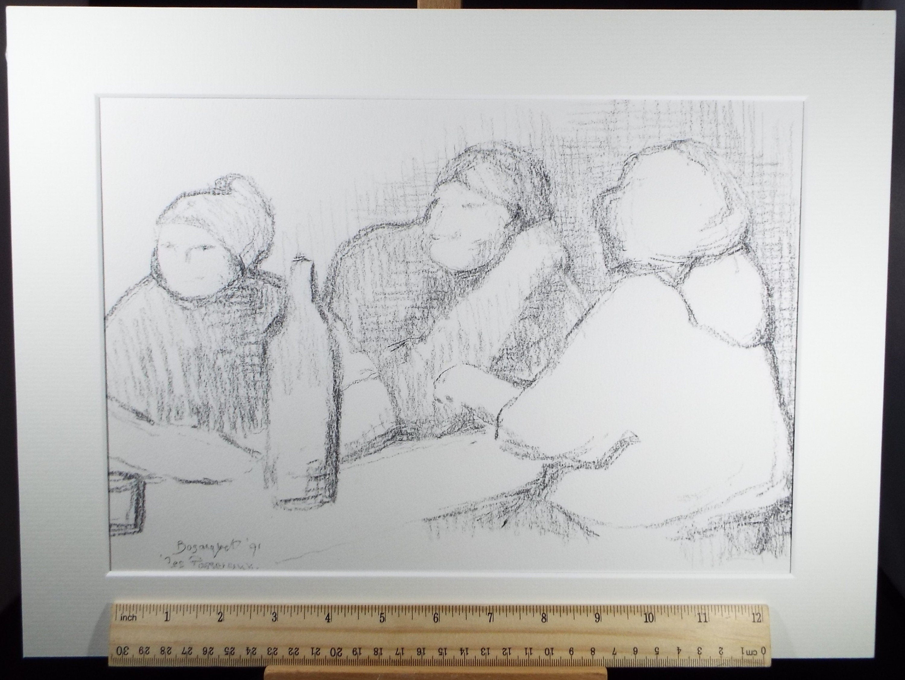 Original Pastel Drawing ,'Figures at a table, Dated 1991, Mariota Bosanquet (1923-2022)
