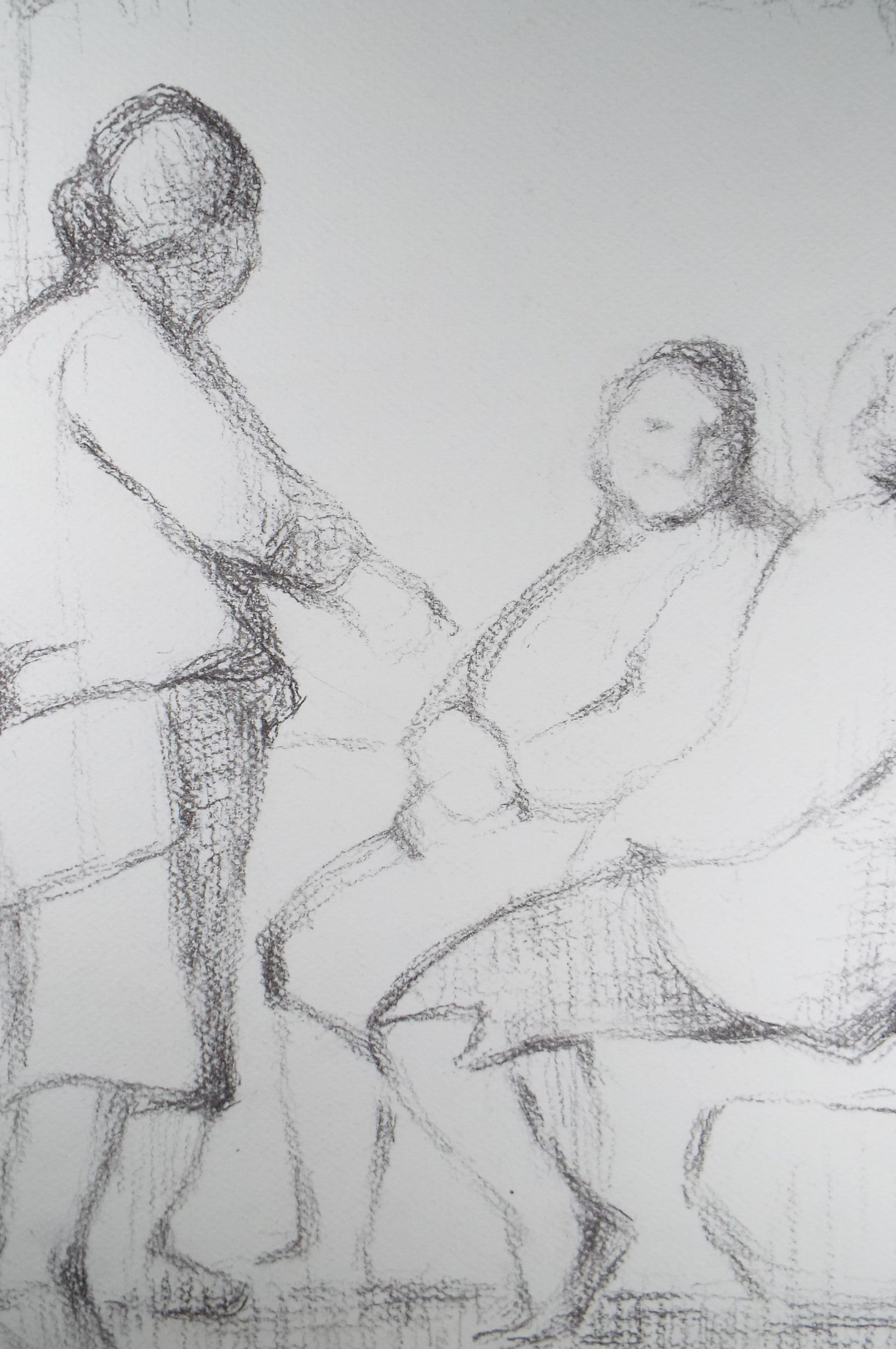 Original Pastel Drawing ,'Seated figures', Ciurca 1990's, Mariota Bosanquet (1923-2022)