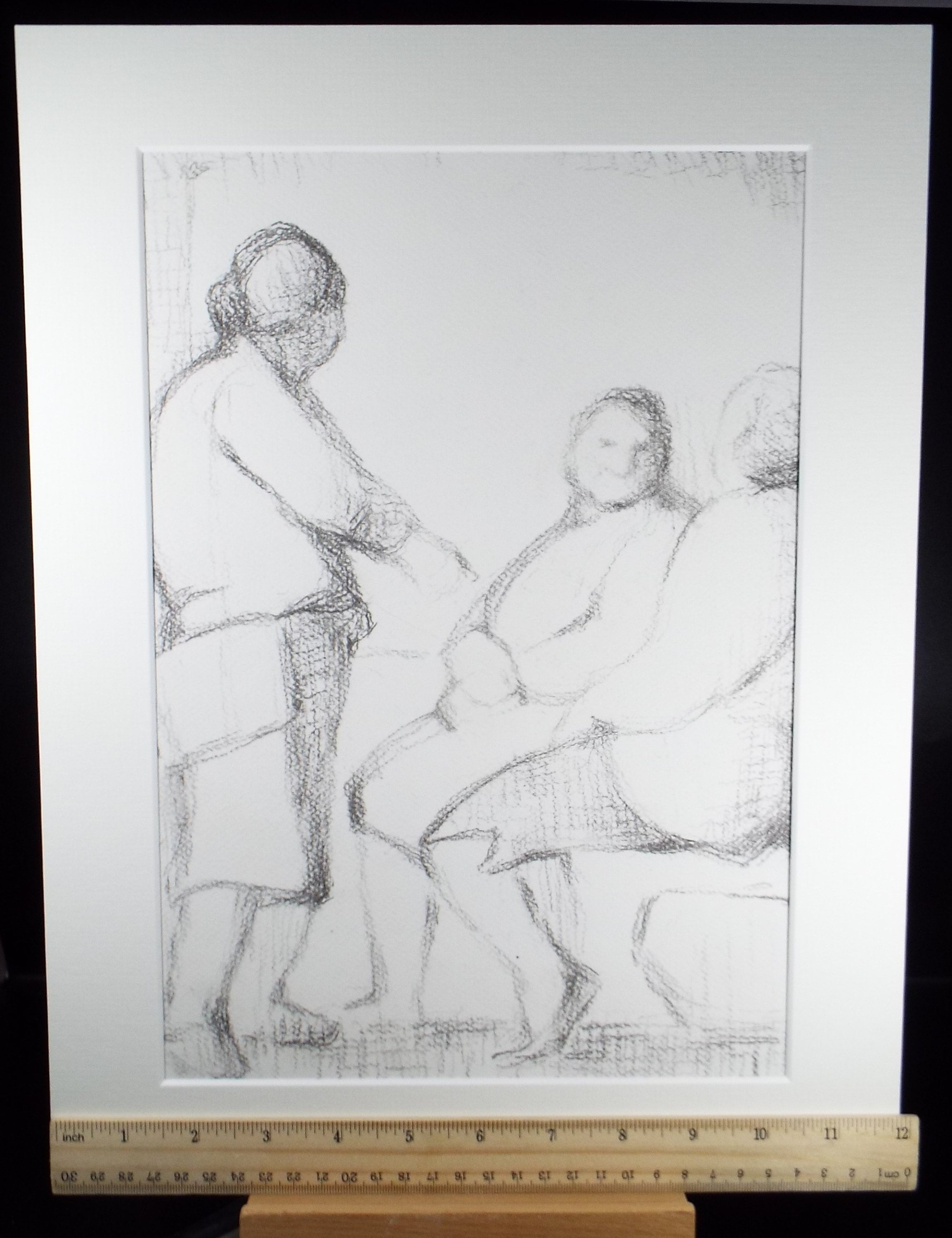 Original Pastel Drawing ,'Seated figures', Ciurca 1990's, Mariota Bosanquet (1923-2022)