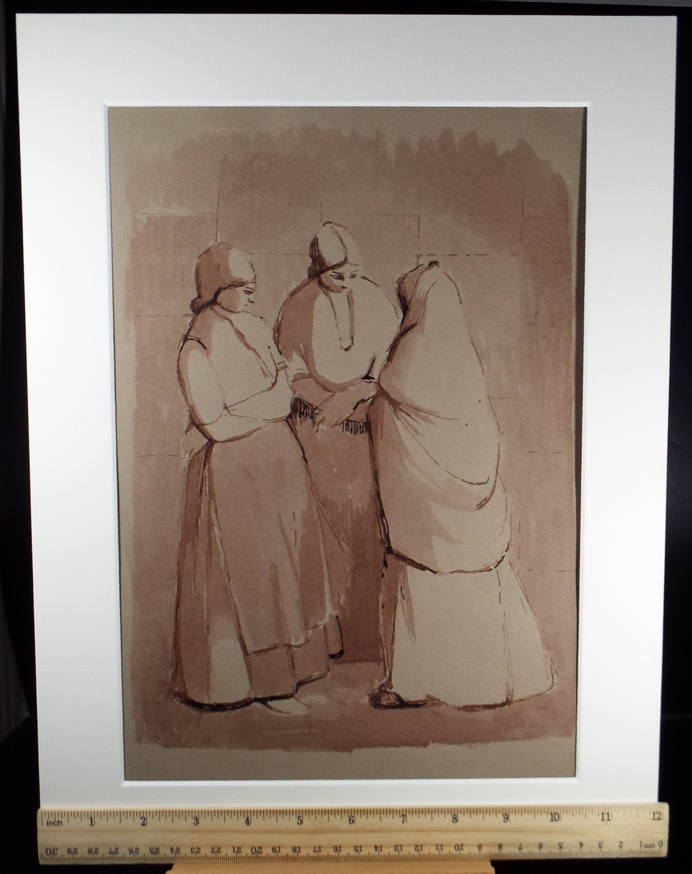 Original Watercolour,'Woman with Shawls', circa 1990, Mariota Bosanquet (1923-2022)