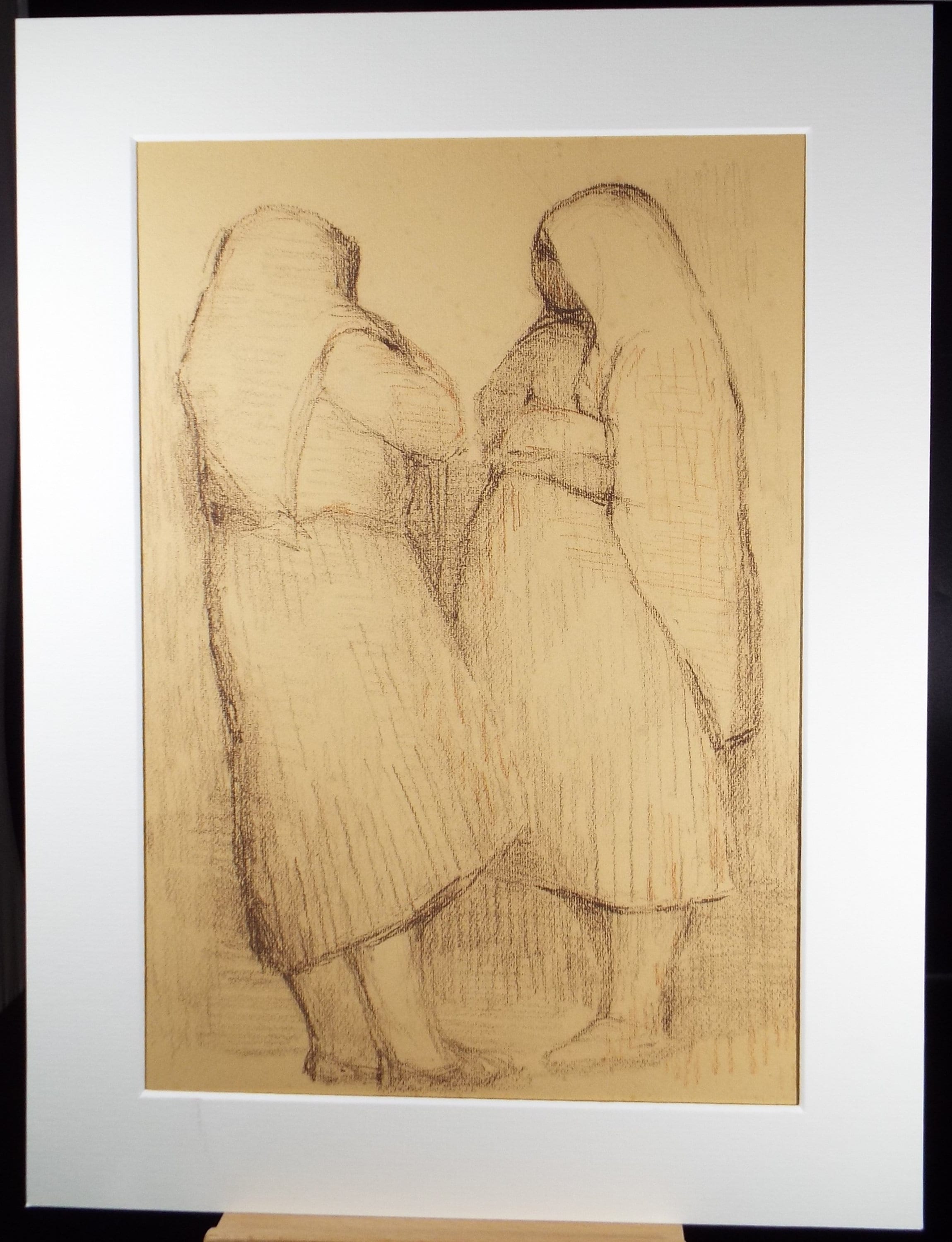 Original Pastel Drawing on brown paper,'Two Figures', circa 1990, Mariota Bosanquet (1923-2022)