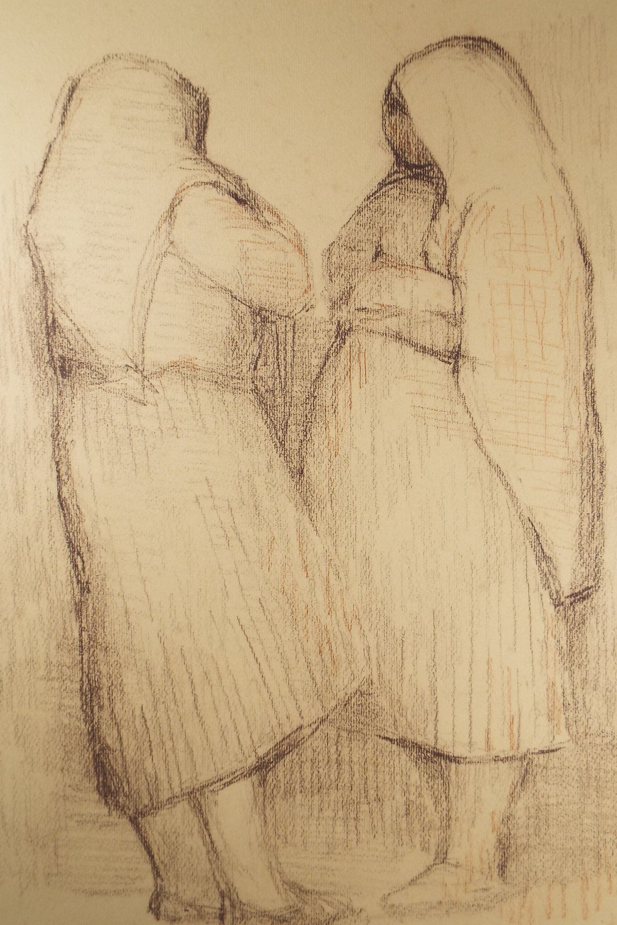 Original Pastel Drawing on brown paper,'Two Figures', circa 1990, Mariota Bosanquet (1923-2022)