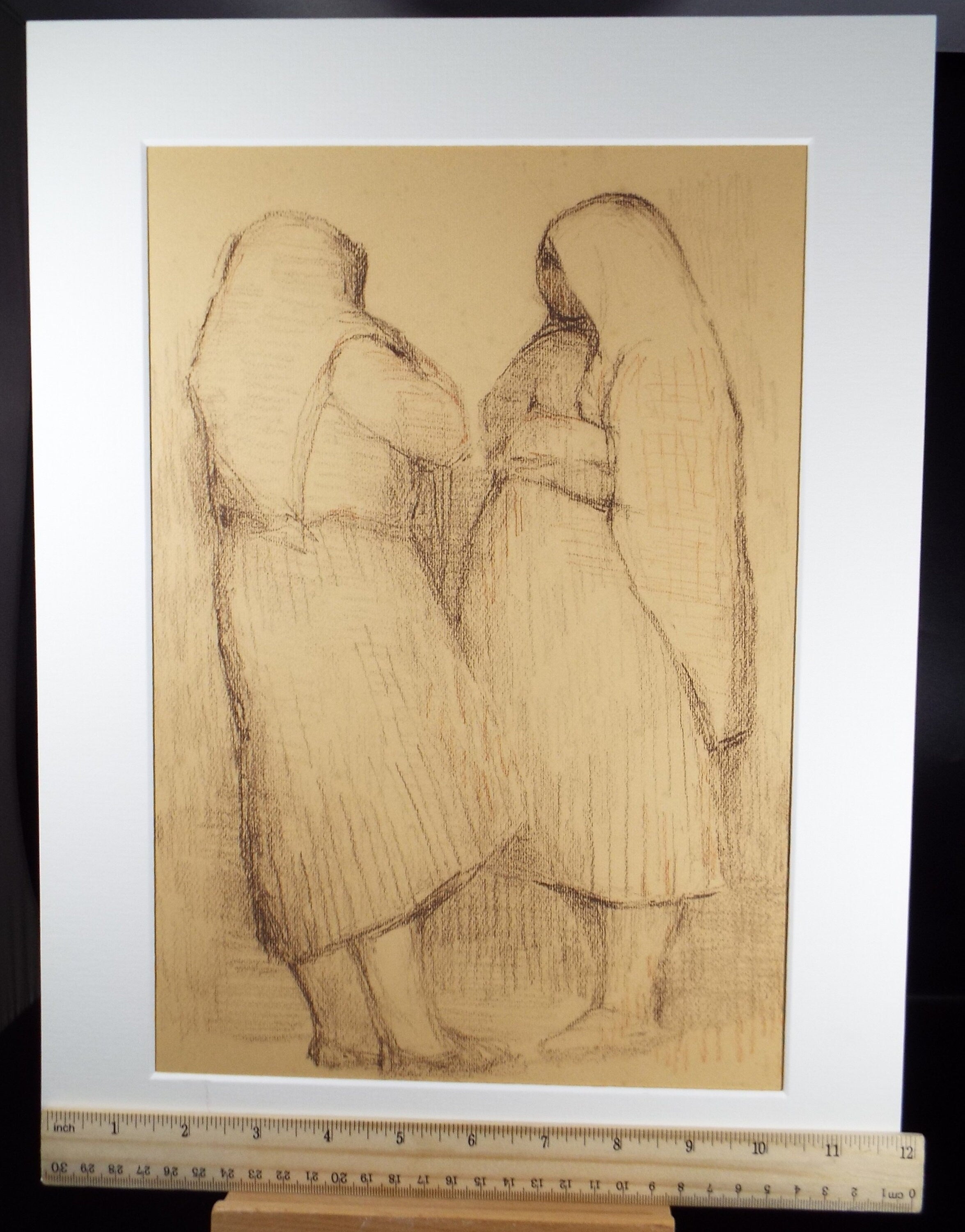 Original Pastel Drawing on brown paper,'Two Figures', circa 1990, Mariota Bosanquet (1923-2022)